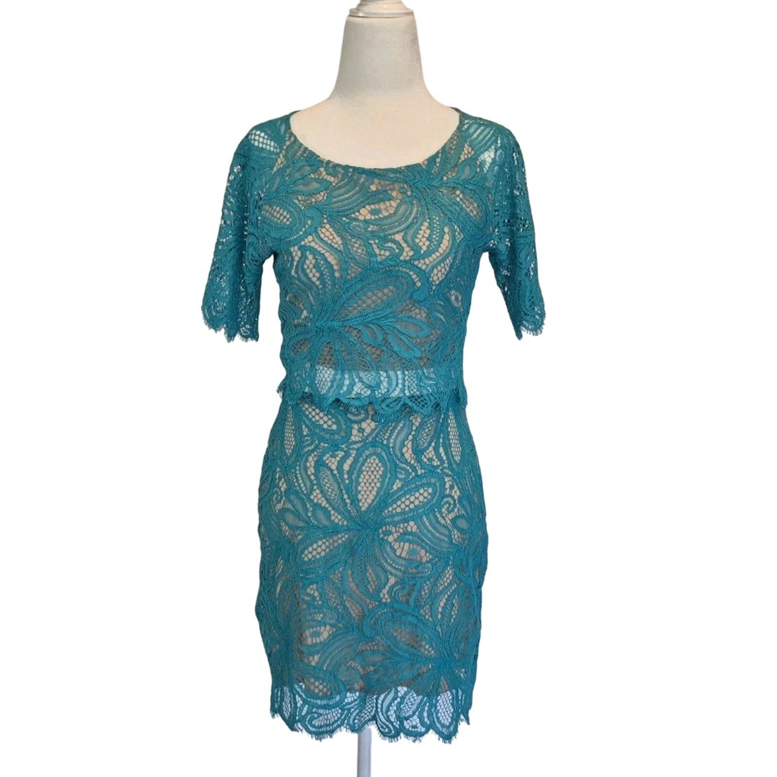 Nasty Gal Nasty Gal For Love and Lemons Teal Lace Top Skirt Set Small Size 28" / US 6 / IT 42 - 3 Thumbnail