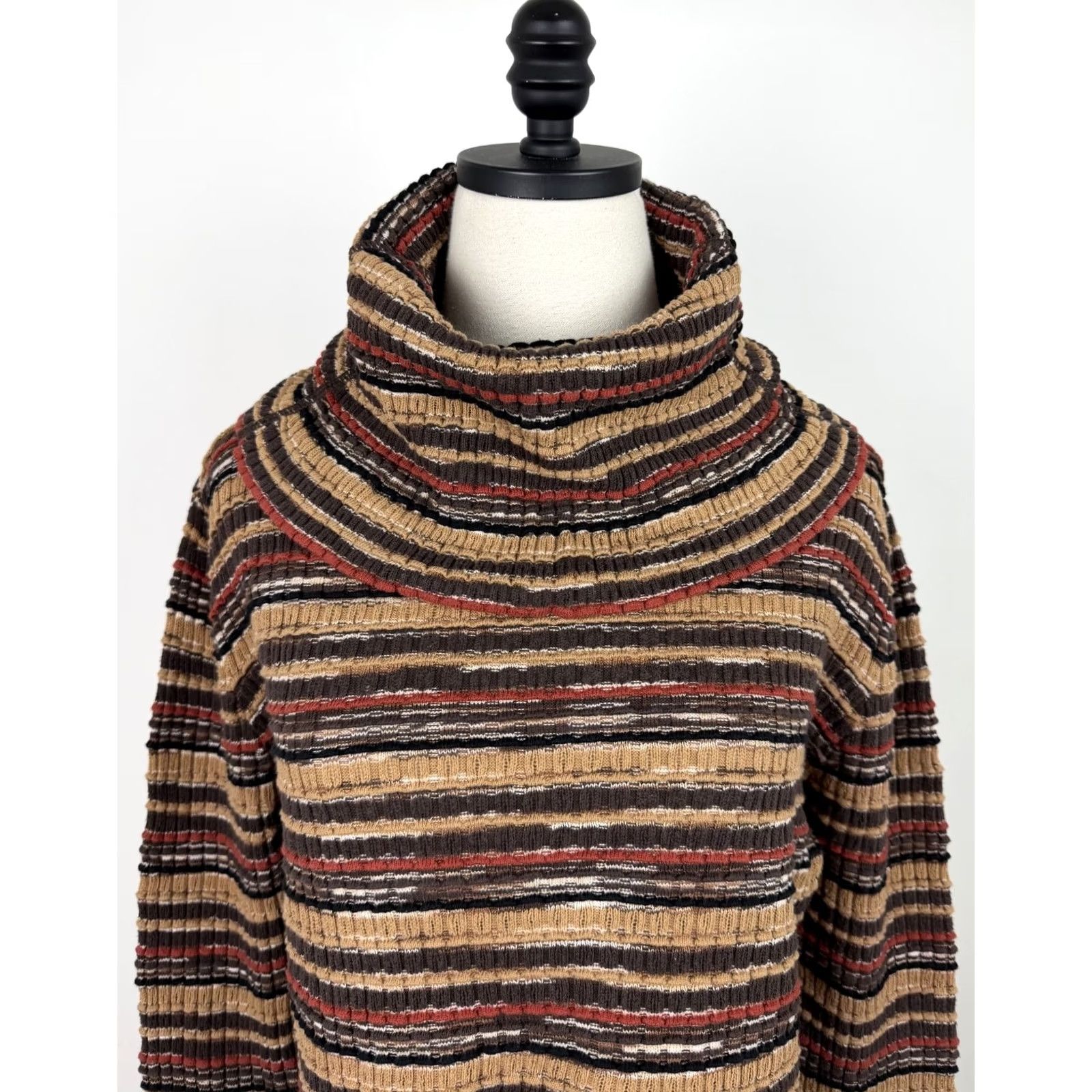 Vintage VINTAGE Harold's Sweater Women's L Brown Stripe Cowl Neck Pullover 90s Boho Knit Shirt Mens Womens Size L / US 10 / IT 46 - 3 Thumbnail