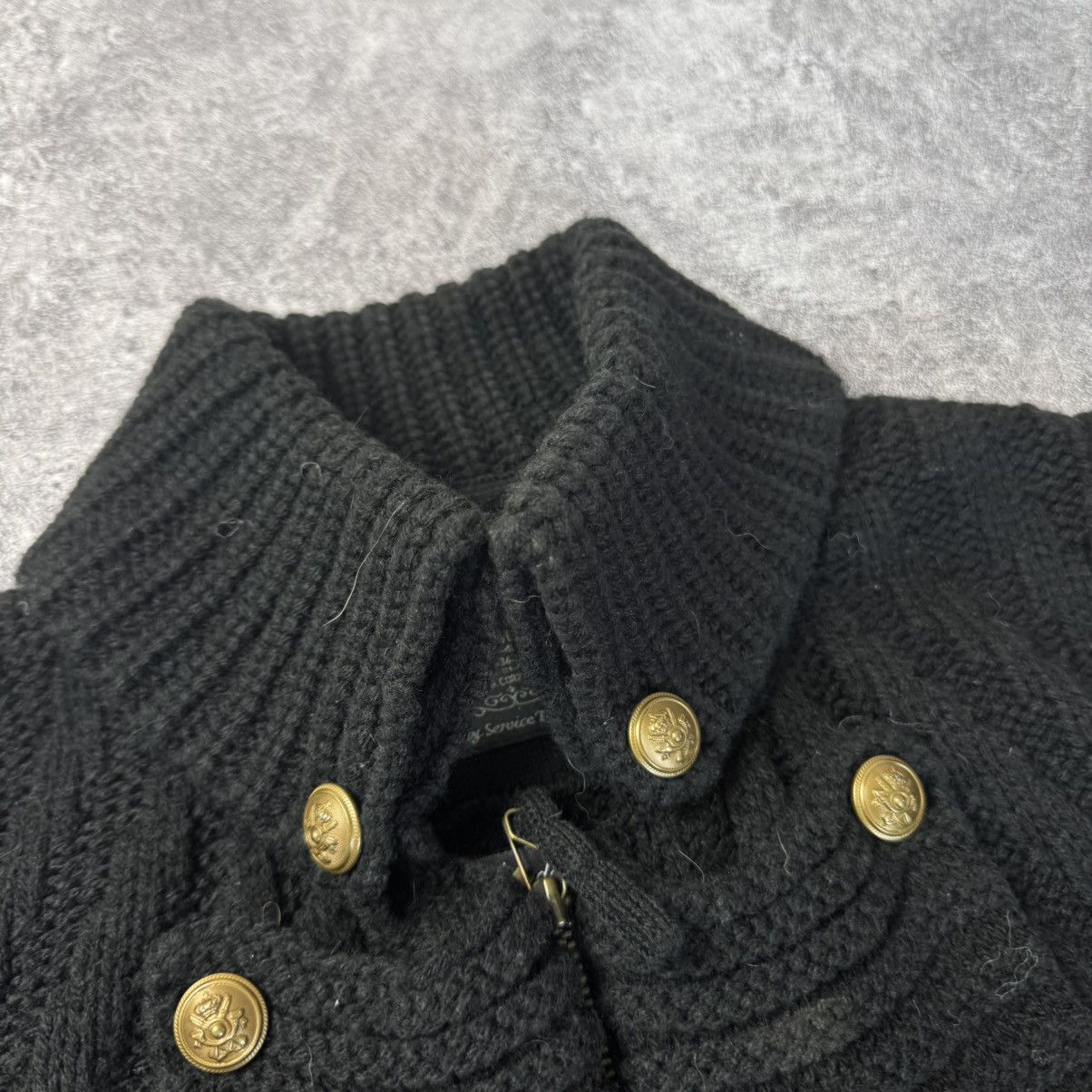 If Six Was Nine Napoleon Black Knitted Military Cardigan Gold Crest Buttons Size S / US 4 / IT 40 - 8 Thumbnail