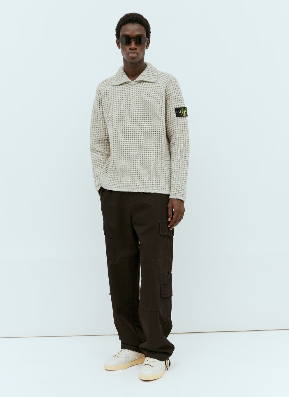 Stone Island Spread Collar Wool Sweater Grailed