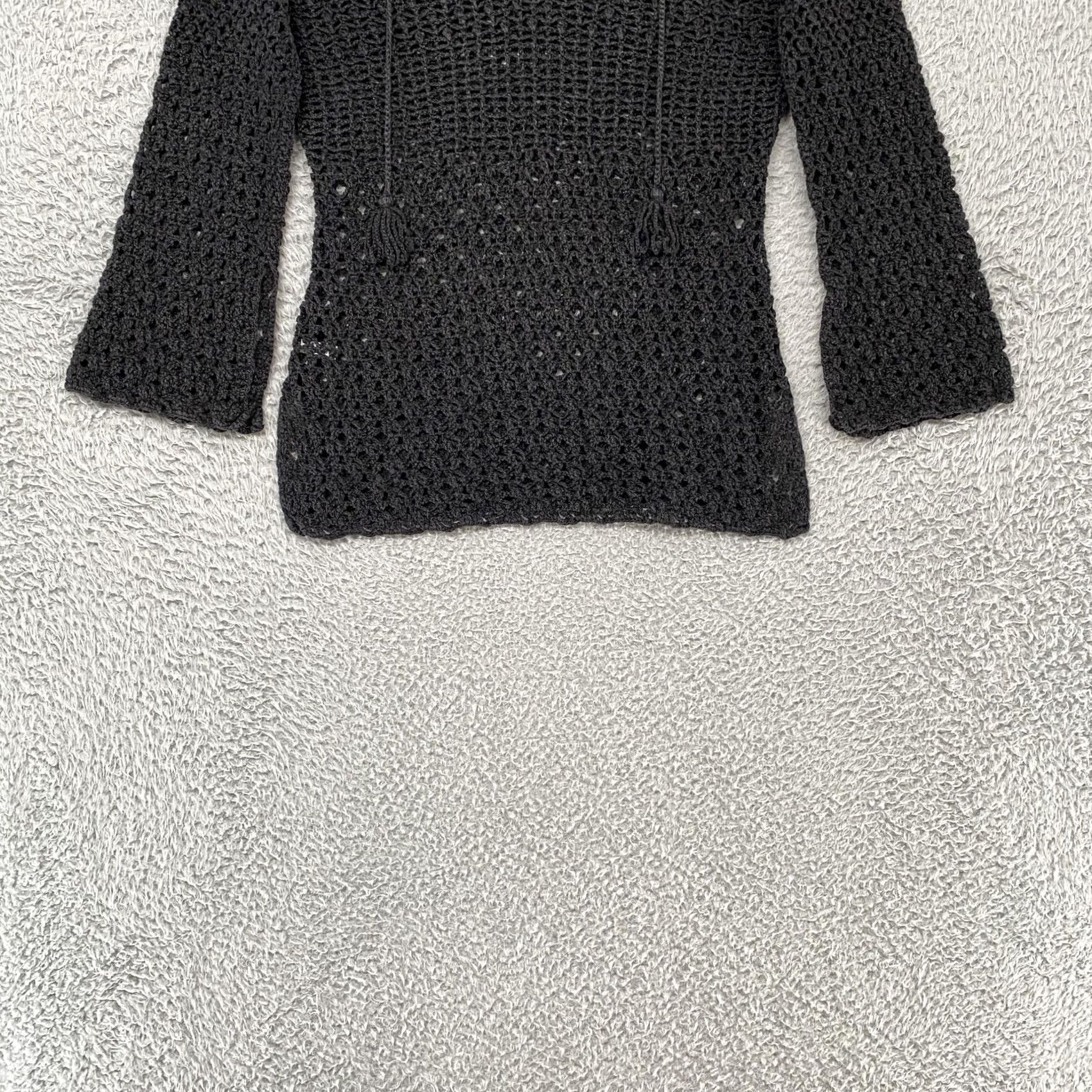 Express Express Y2K Handknit Sweater Womens Small Black Crochet V Neck Tassel Open Knit Size S / US 4 / IT 40 - 2 Thumbnail