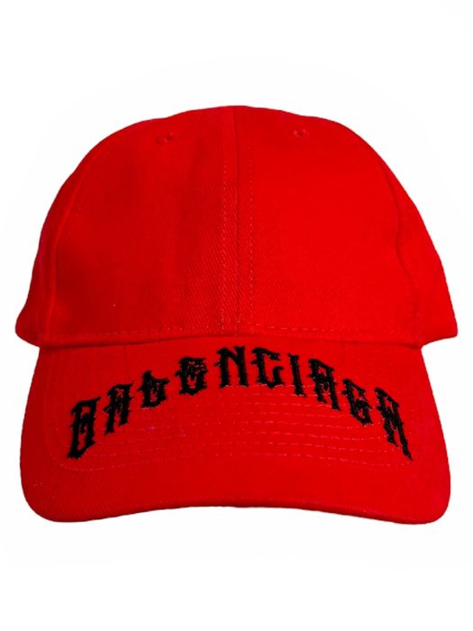 Balenciaga Gothic Tattoo Logo Hat (Red L) | Grailed