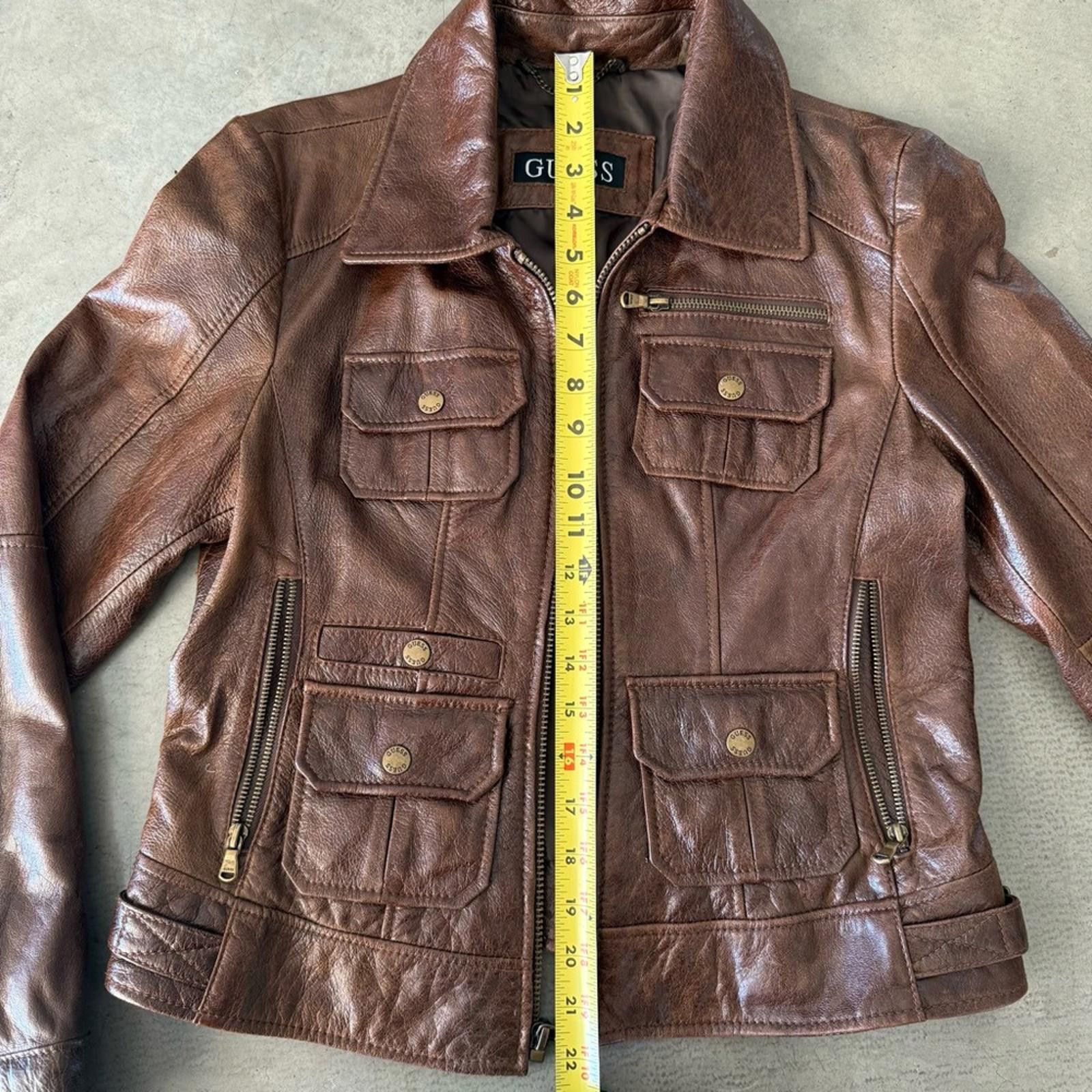 Guess Guess / Leather Moto Utility Jacket / Brown Size M / US 6-8 / IT 42-44 - 3 Thumbnail