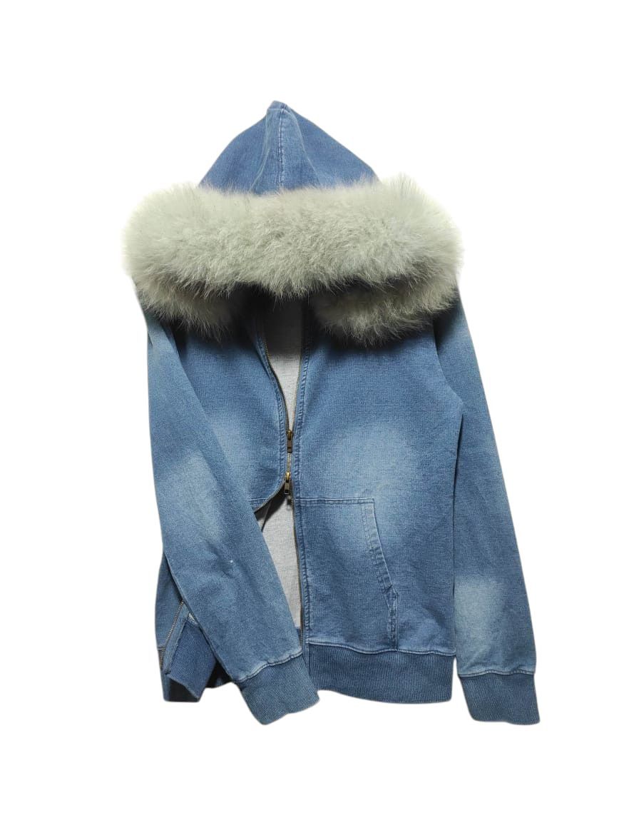 Pre-owned Hysteric Glamour Roshell Denim Double Zipper Fur Hoodie Lgb Style In Blue