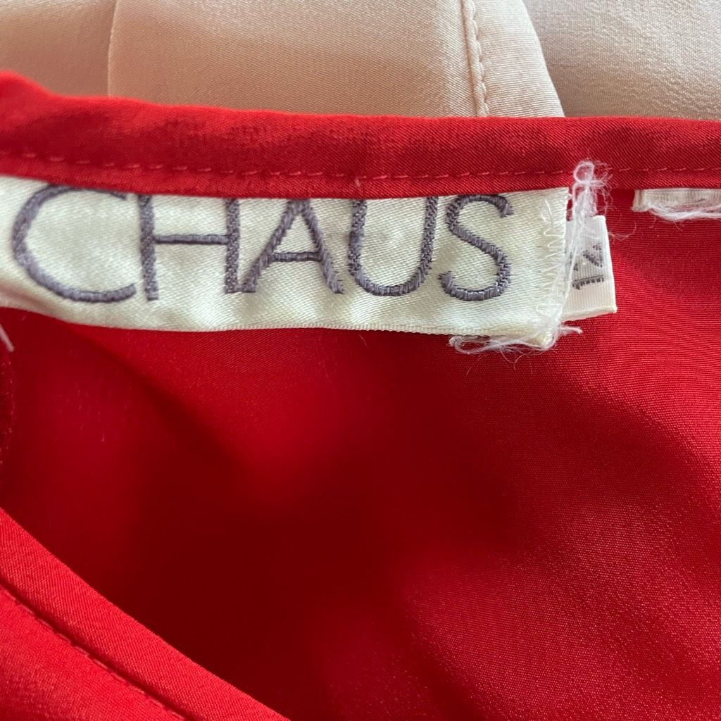 Vintage Vintage 80s Chaus Red Blouse Dark Grey Trim Asymmetrical Neck L Size L / US 10 / IT 46 - 8 Thumbnail
