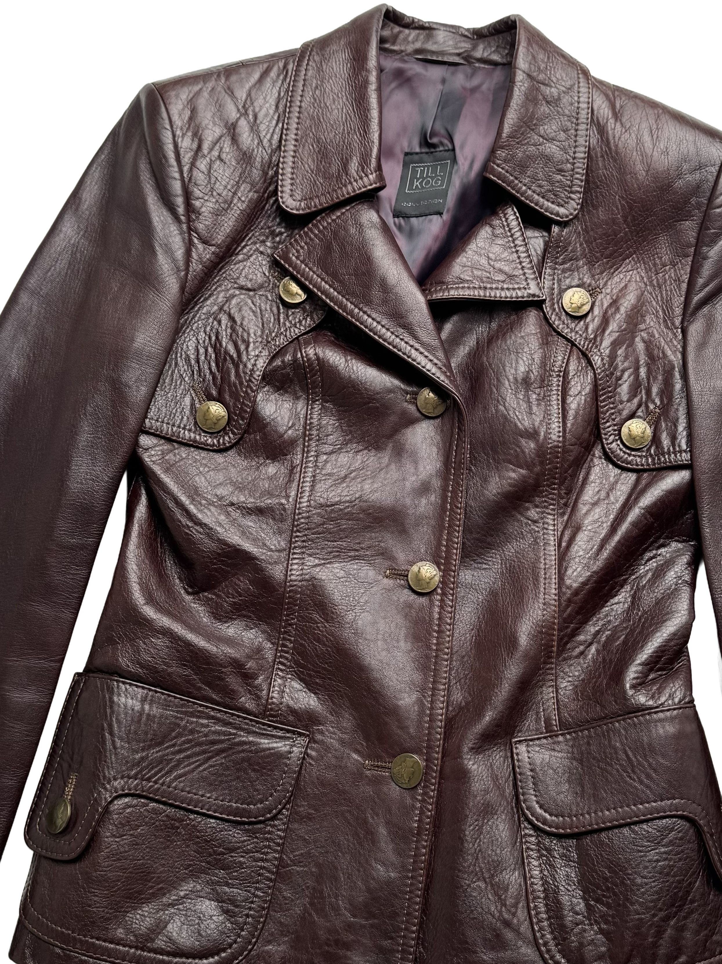 Vintage Vintage Brown Leather Jacket Tailored Button Front Biker Size S / US 4 / IT 40 - 6 Thumbnail