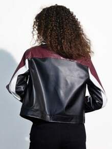 Other ✨Women’s Burgundy Black Biker Leather Jacket✨ Size L / US 10 / IT 46 - 2 Thumbnail
