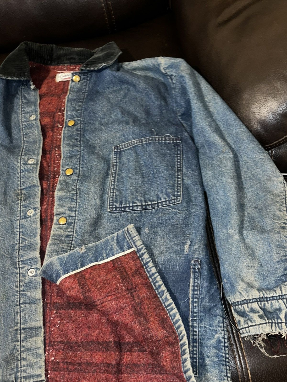 Other 60s Carters Selvedge Denim Distressed Chore Coat Size US XL / EU 56 / 4 - 3 Thumbnail