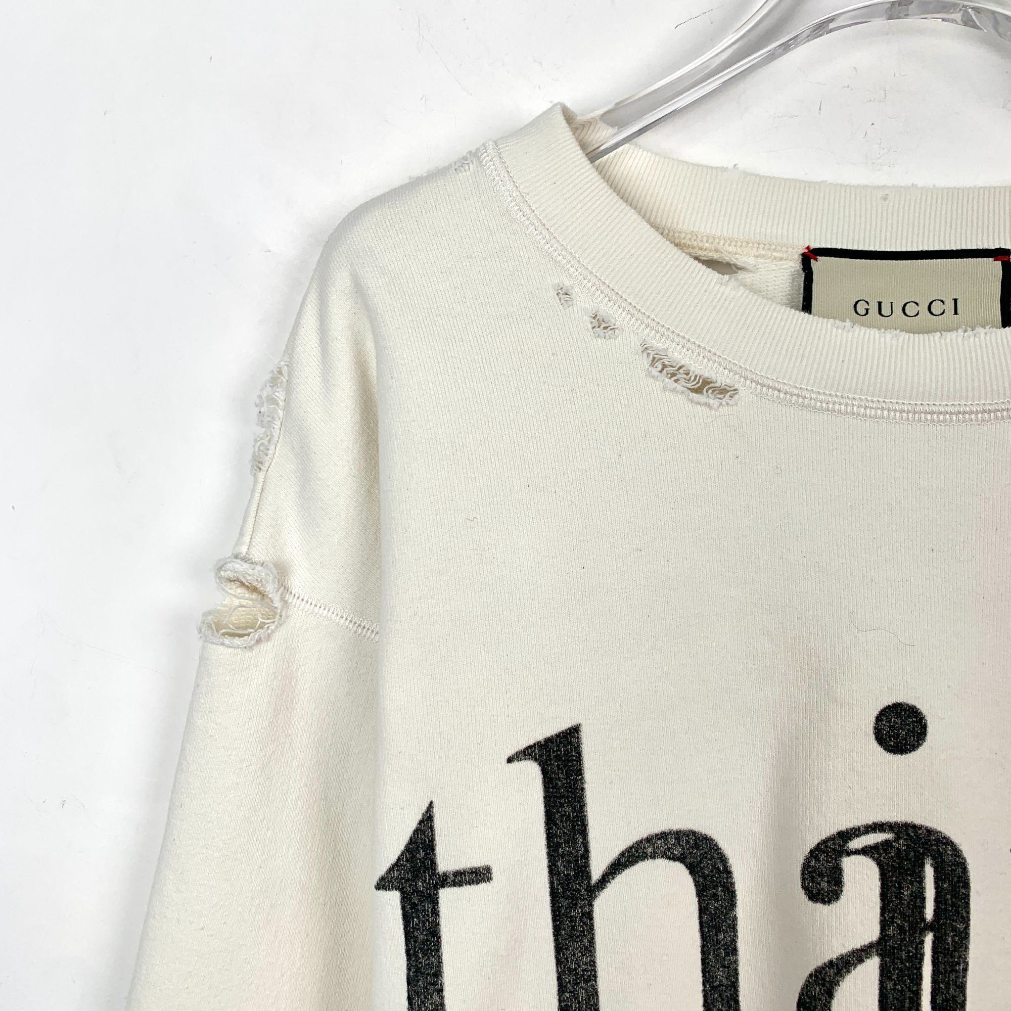 Gucci H9336 Gucci Distressed Cropped Sweatshirt With "Thank" Print Size S / US 4 / IT 40 - 3 Thumbnail