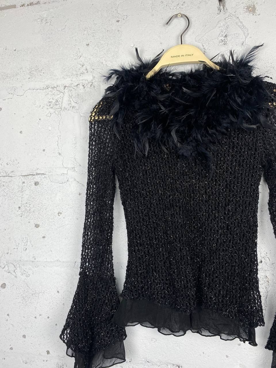 Japanese Brand Y2K Feather Mesh Black Asymmetric Japan Long Sleeve Size S / US 4 / IT 40 - 3 Thumbnail