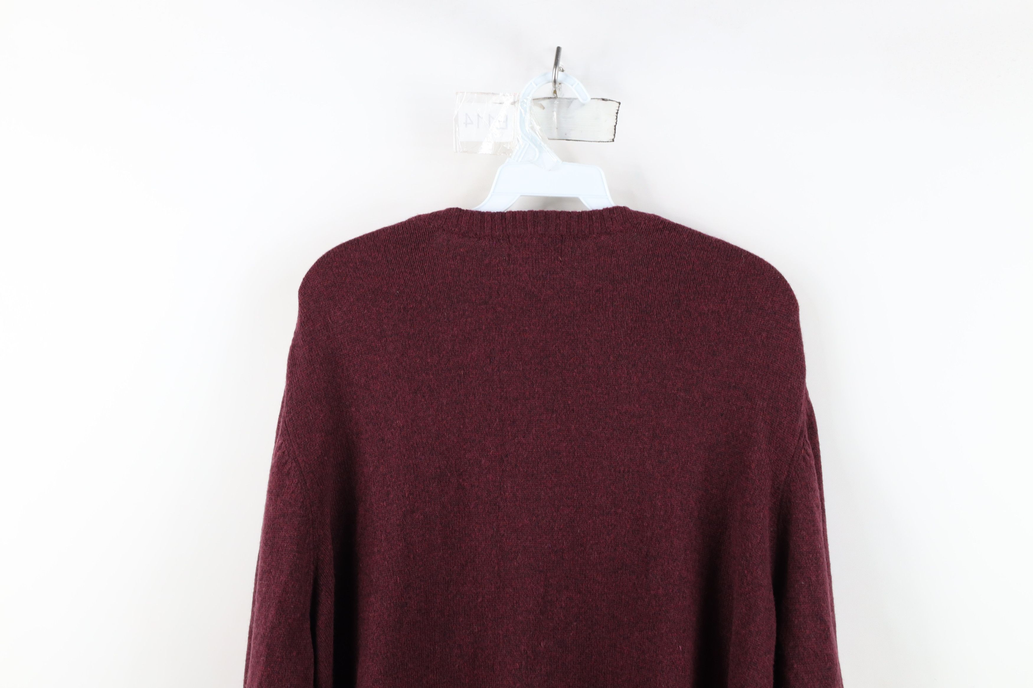 L.L. Bean Vintage 90s LL Bean Lambswool Knit V-Neck Sweater Maroon Size US L / EU 52-54 / 3 - 7 Thumbnail