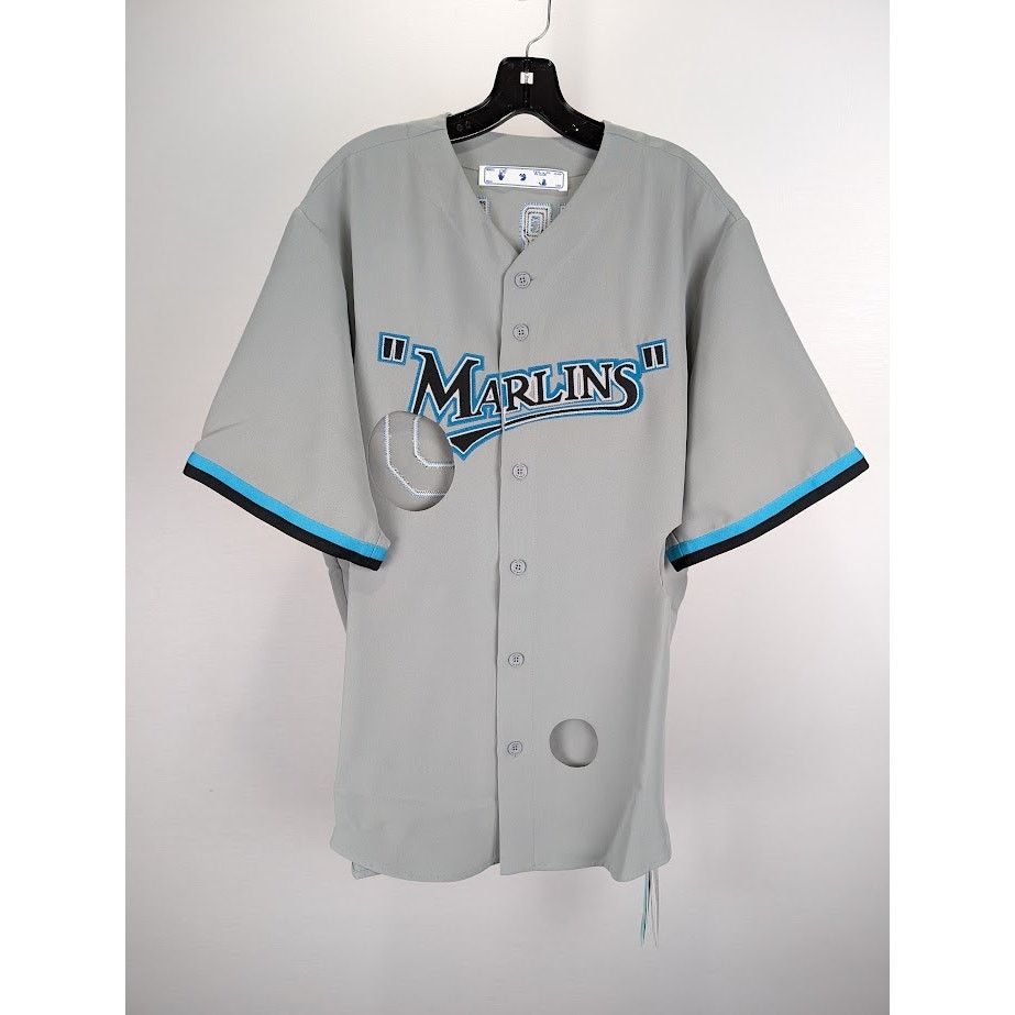 Off-White o1rshd1 MLB-Miami Marlin Cheese Shirt in Grey/Black/Blue Size US M / EU 48-50 / 2 - 1 Thumbnail