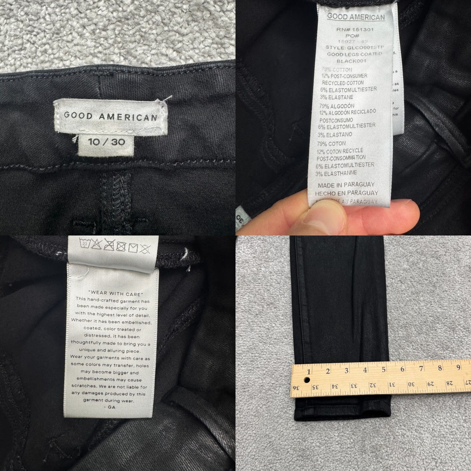Paige VINTAGE Good American Good Legs High Rise Skinny Coated Denim Jeans Womens 10/30 Black Size 27" / US 4 / IT 40 - 8 Thumbnail
