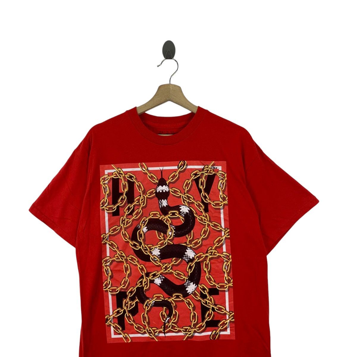 Vintage POPULAR POISON HYPE Snake In Chain Logo Tee Shirt Top Size US L / EU 52-54 / 3 - 2 Thumbnail