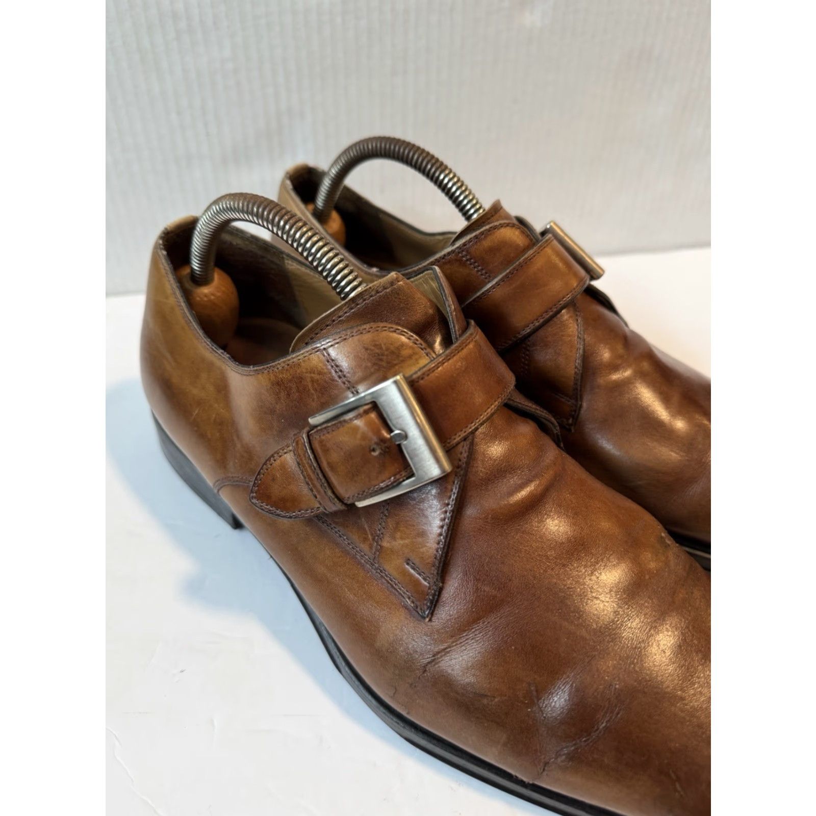 Magnanni Magnanni Marco 18398 Monk Strap Leather Loafers Cognac US 9.5 M Dress Men Shoes Size US 9 / EU 42 - 5 Thumbnail
