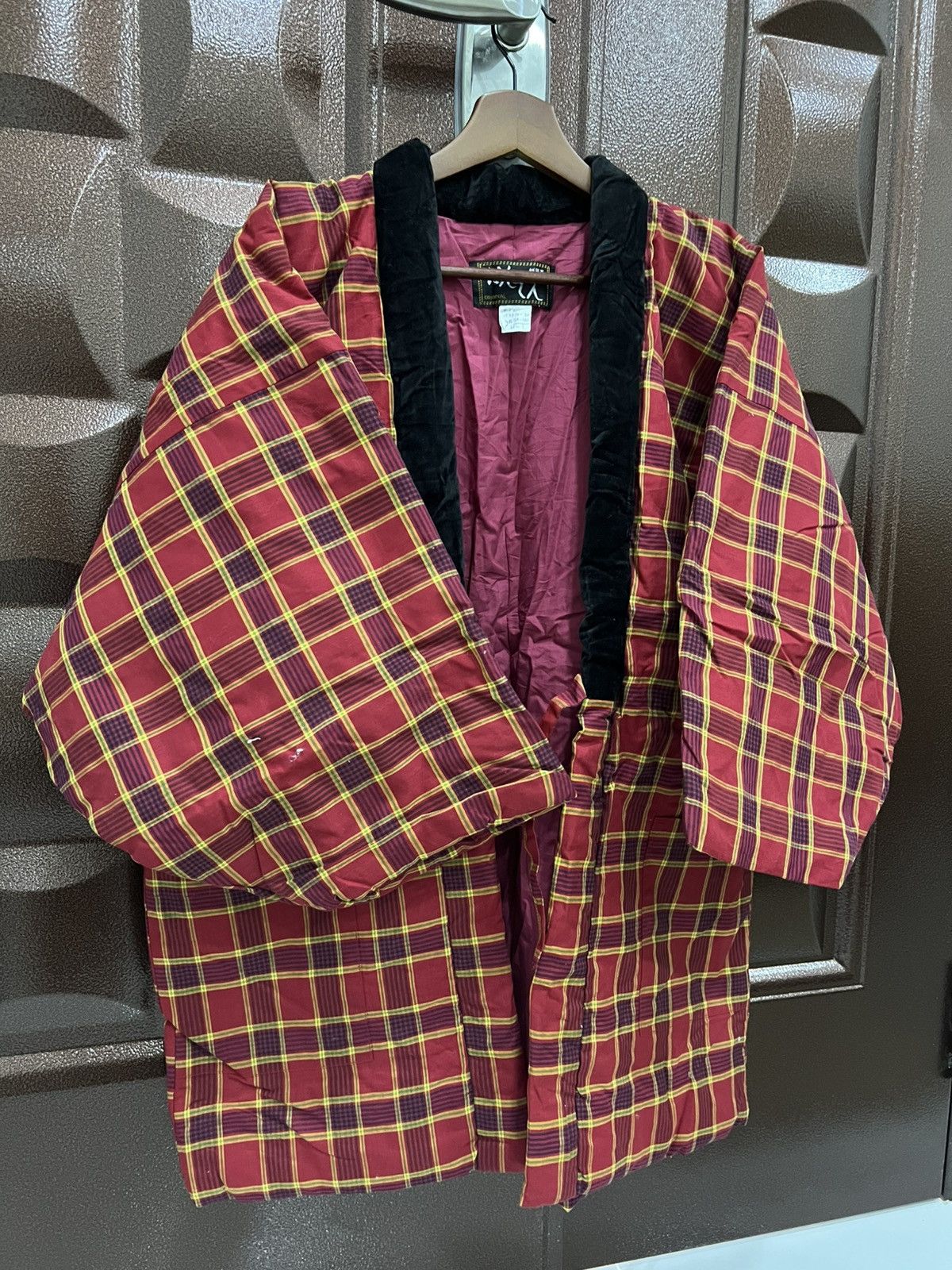 Japanese Brand Japanese Style Padded Kimono Jacket – Red Tartan Check Size US L / EU 52-54 / 3 - 3 Thumbnail