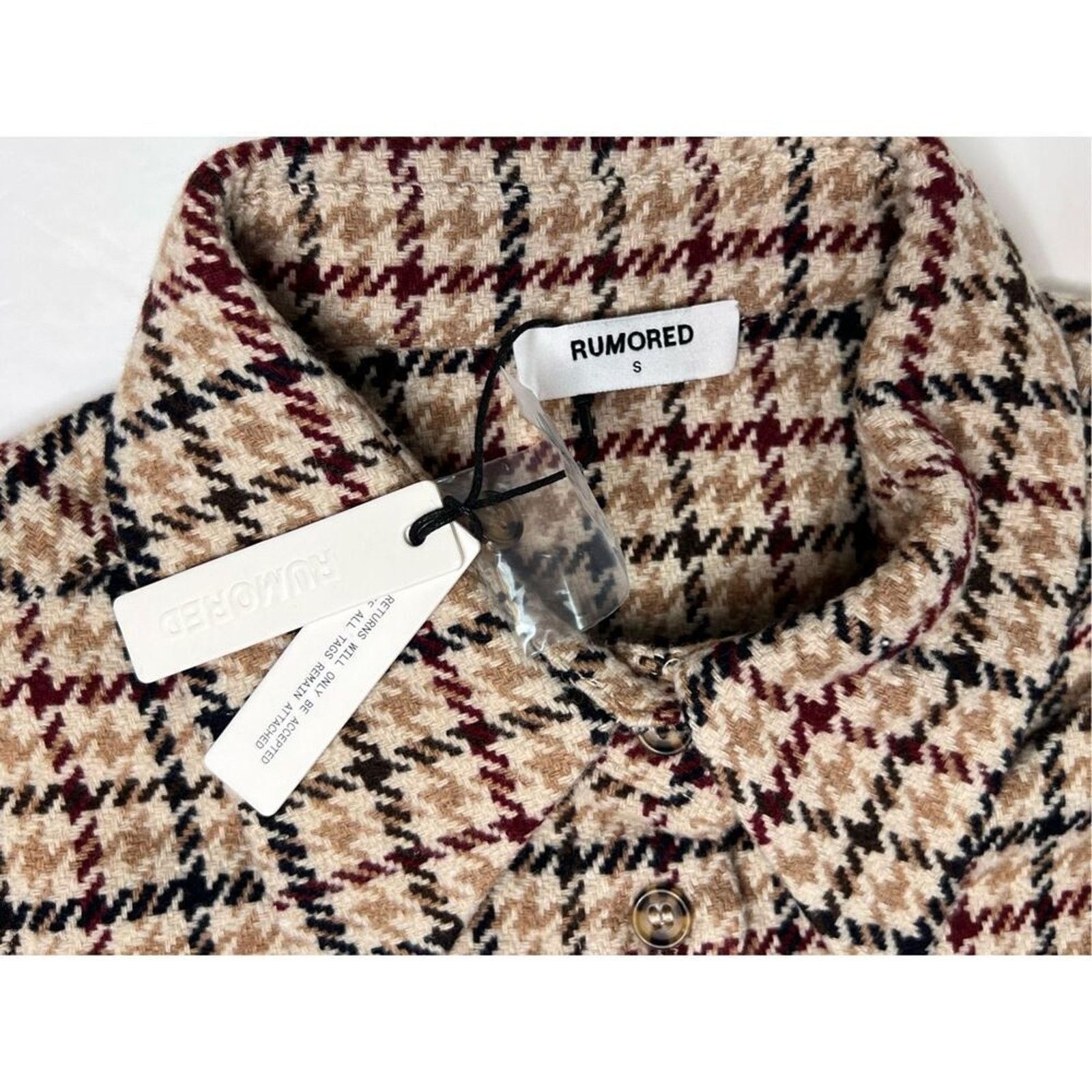Other Rumored Coco Cropped Top Shacket SMALL Tweedcore Choco Girl Size S / US 4 / IT 40 - 3 Thumbnail