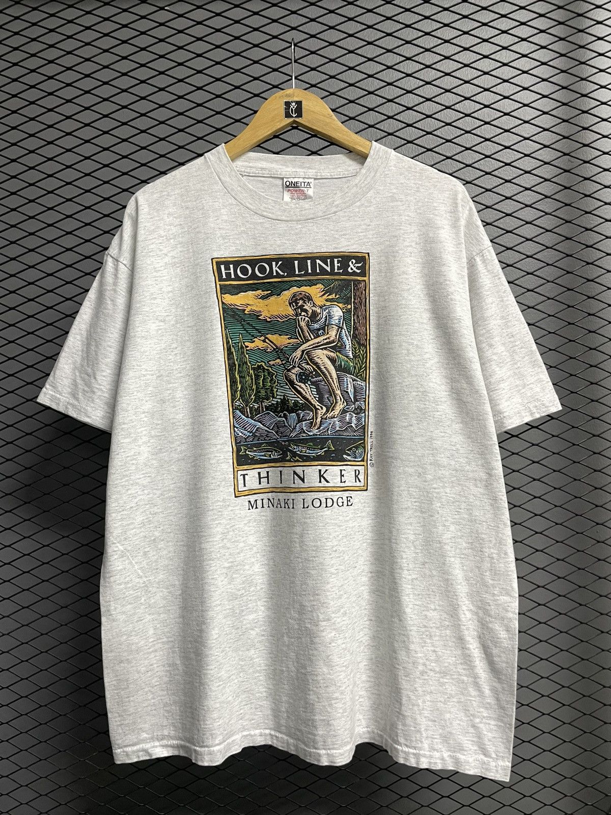 Vintage 90s Ray Troll Hook Line and Thinker T-Shirt.