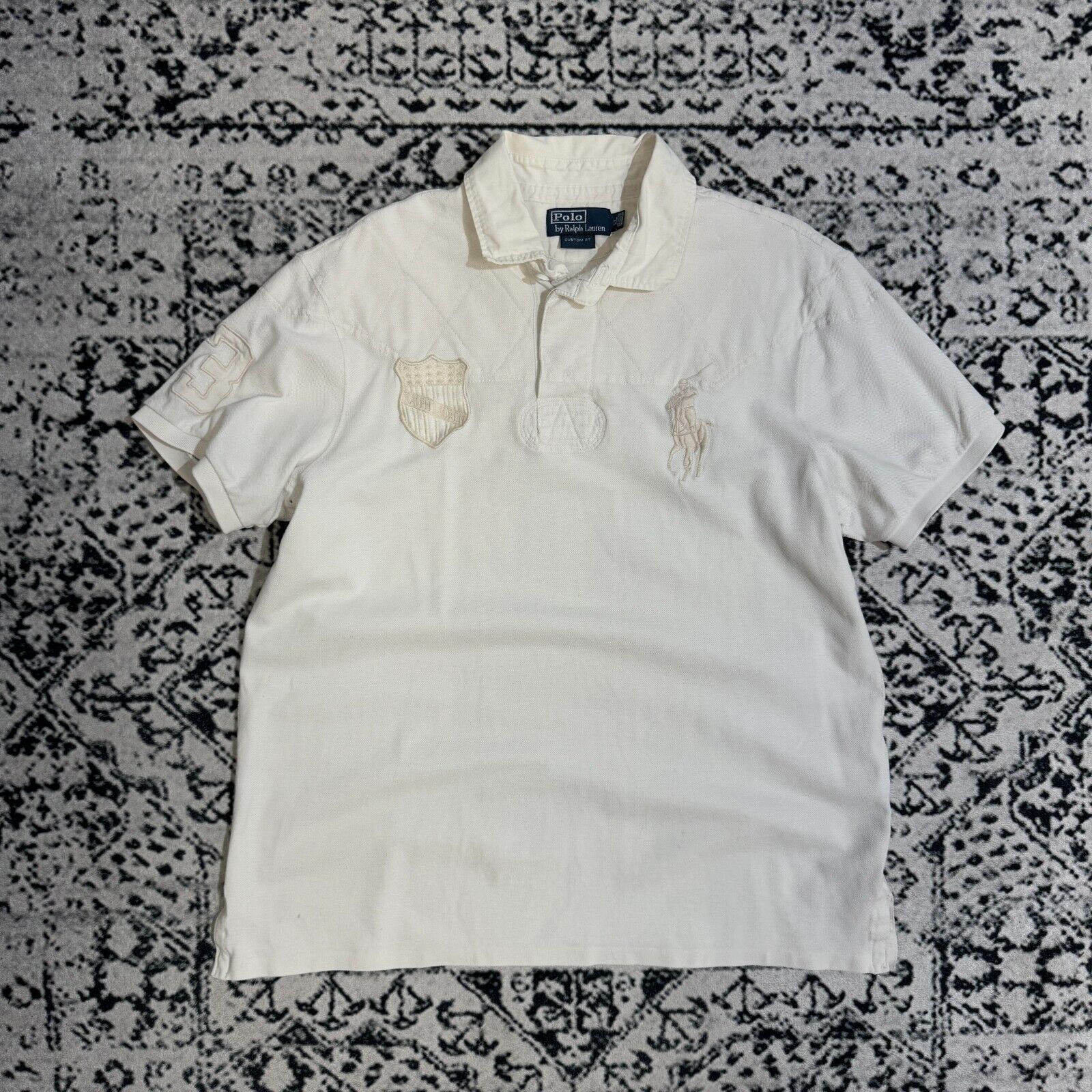 Vintage Ralph Lauren White Cotton Polo Shirt Size XL USA