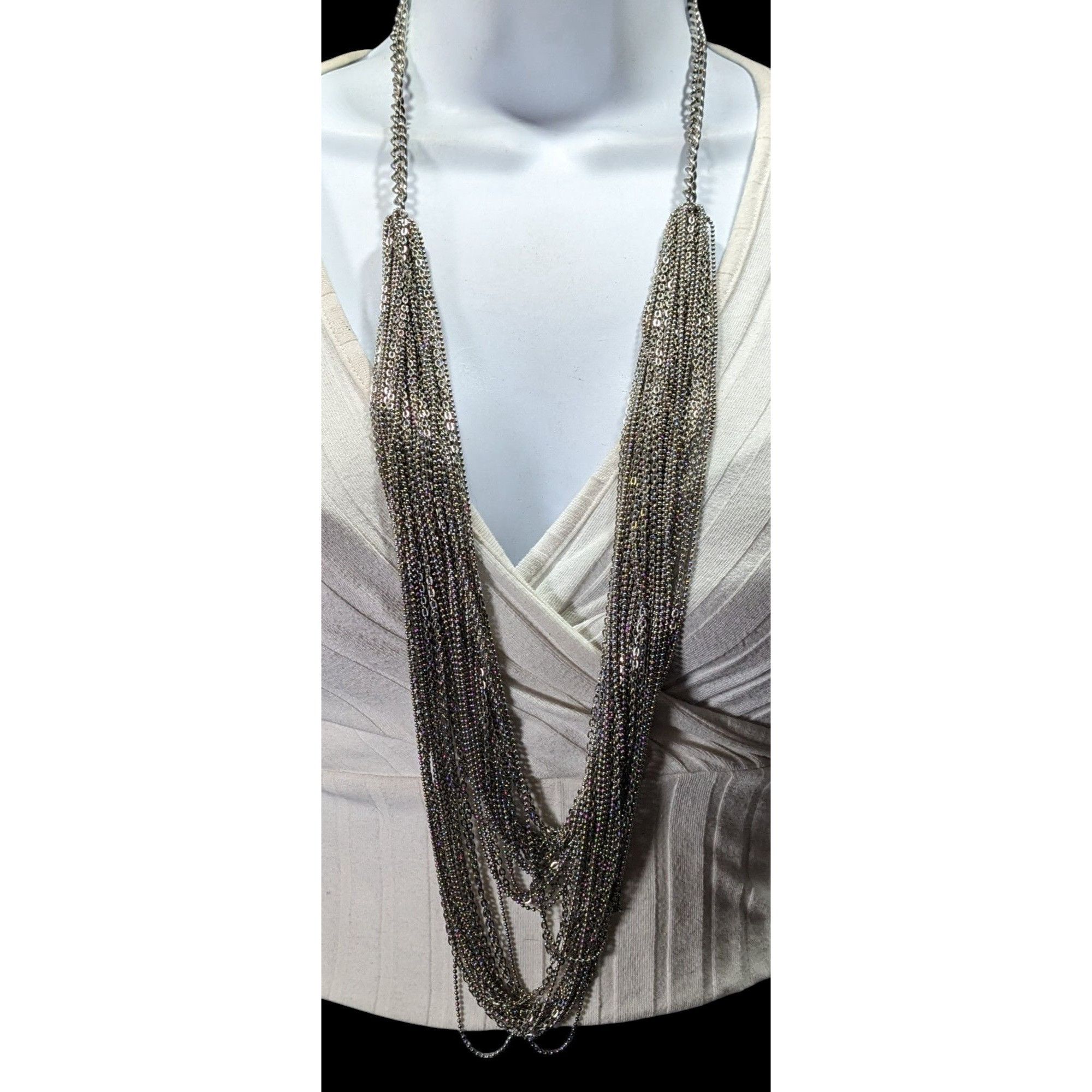 Other Glam Metal Multilayer Silver Tone Chain Necklace Size ONE SIZE - 6 Thumbnail