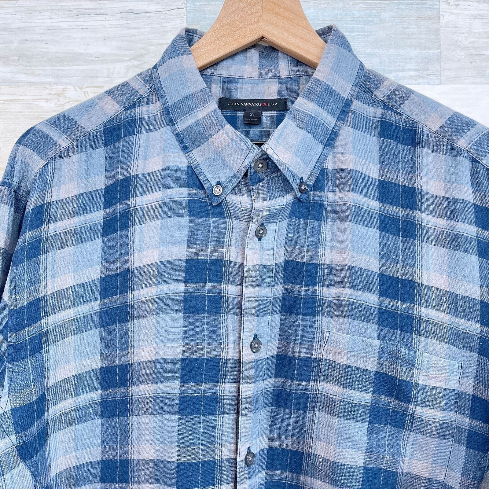 John Varvatos John Varvatos USA Linen Shirt Blue Plaid Button Down Mens XL Size US XL / EU 56 / 4 - 2 Thumbnail