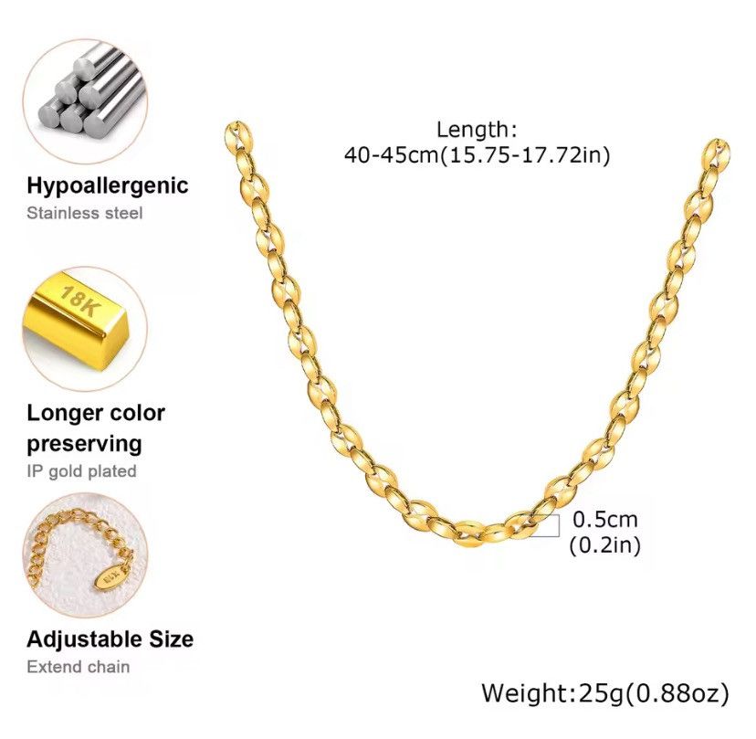 Handmade 5mm Handmade Gold Plated Stainless Steel Rolo Chain Necklace Size ONE SIZE - 3 Thumbnail