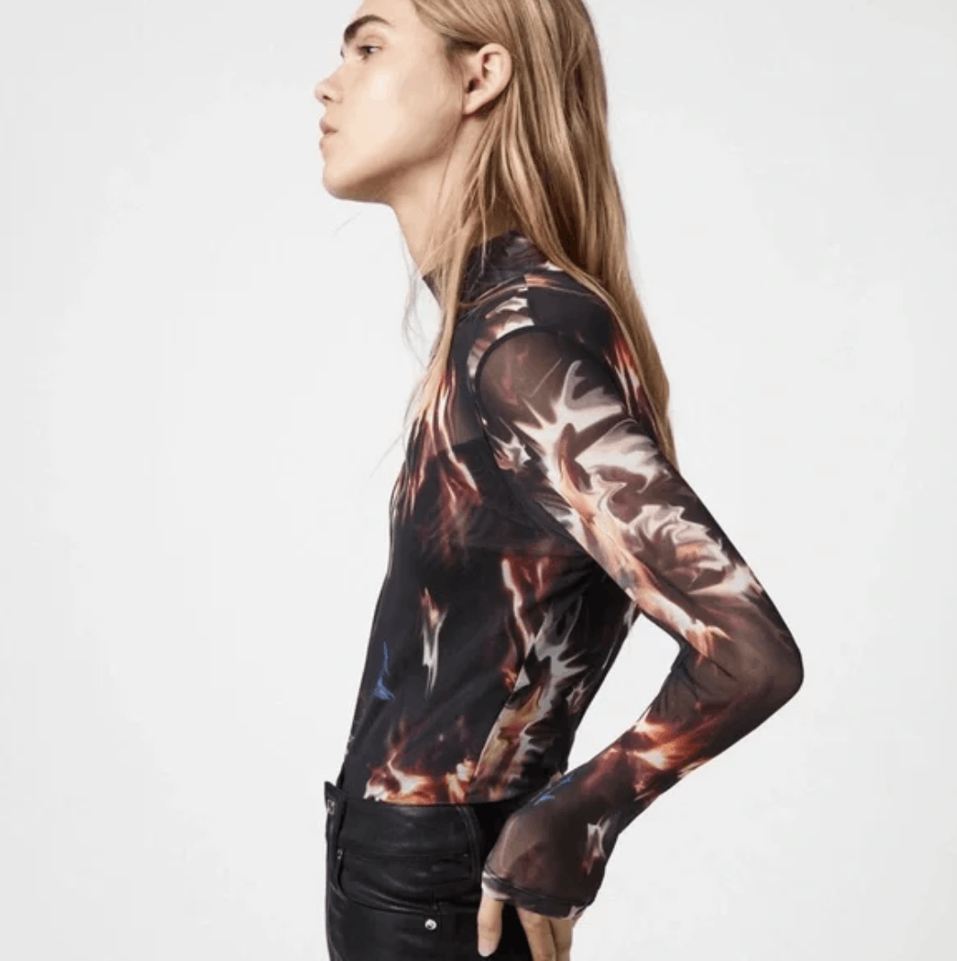 Allsaints AllSaints Mesh Bodysuit Semi-Sheer with Flames Size XS / US 0-2 / IT 36-38 - 5 Thumbnail