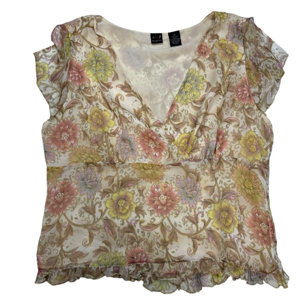 Other Vintage AKS By Amy K Su Silk Floral Top Skirt Set Size 14 Size XL / US 12-14 / IT 48-50 - 6 Thumbnail