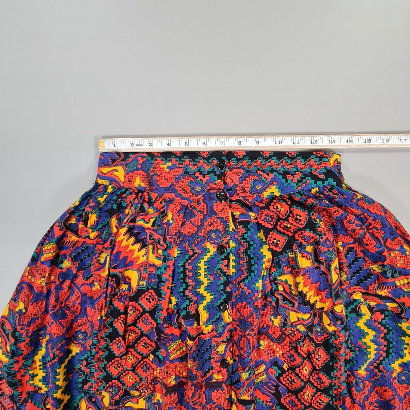 Vintage VINTAGE Monsoon Skirt Womens Red 12 UK Midi Geometric Button Front 1980's Size 34" / US 12 / IT 48 - 5 Thumbnail
