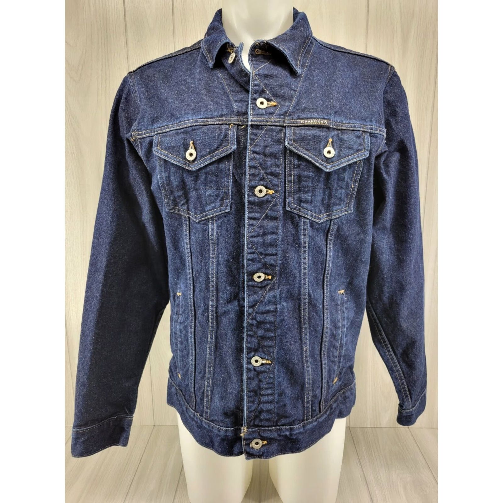 Nautica VINTAGE Nautica Dark Blue Denim Jeans Trucker Jacket Mens Size LRG Button Front Size US 33 - 2 Thumbnail