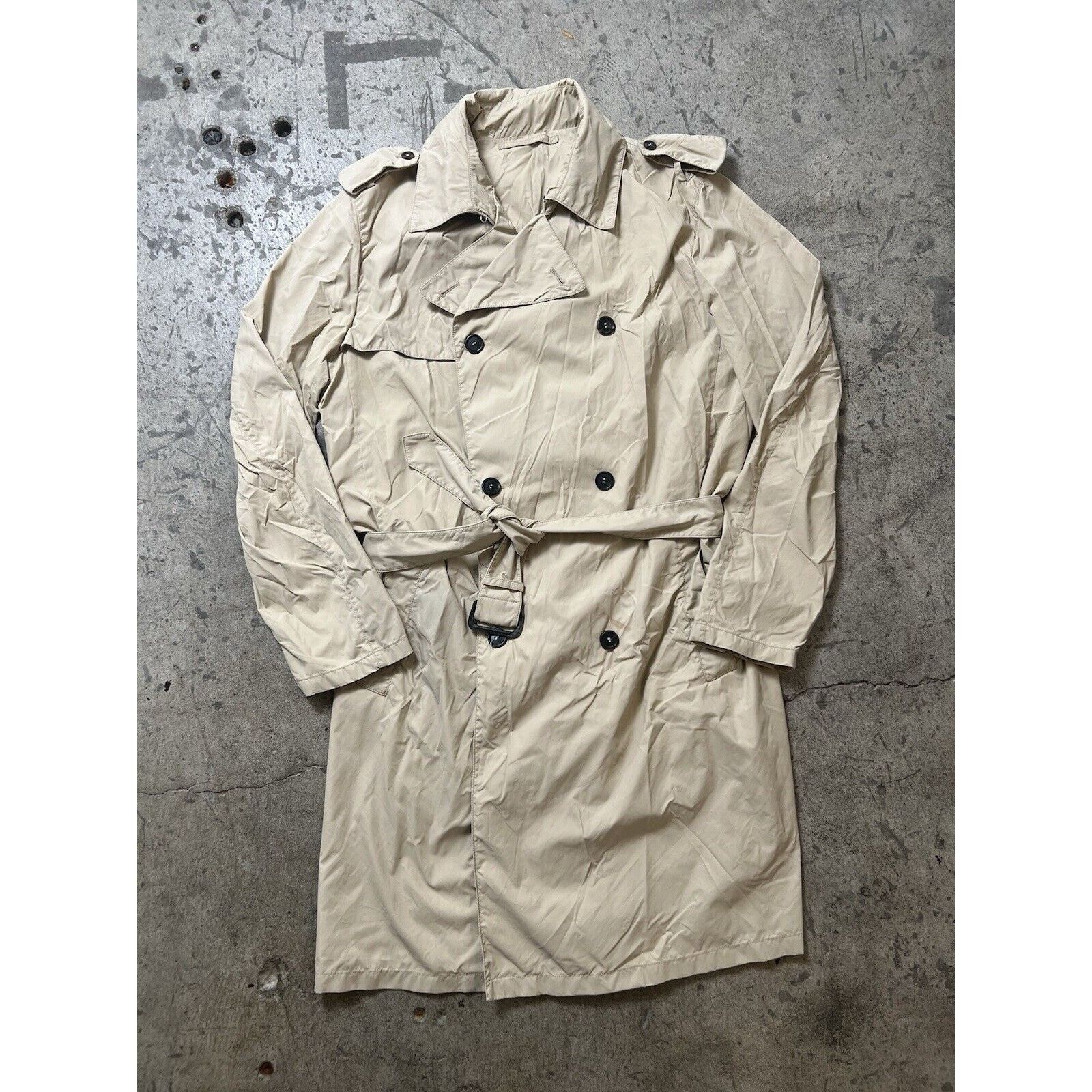 Womens PRADA Jacket Nylon Trench Coat Zip Coat Beige Belt