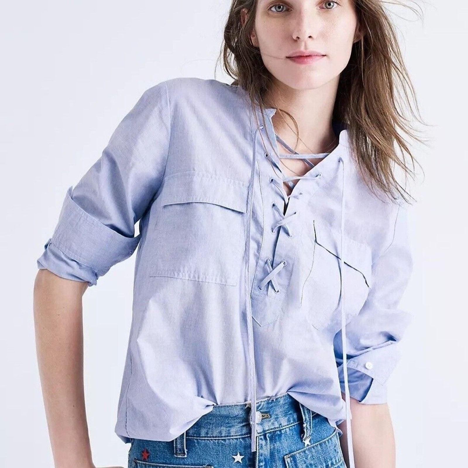 Madewell Madewell blue Terrace Lace-Up Shirt size Large Size L / US 10 / IT 46 - 1 Thumbnail