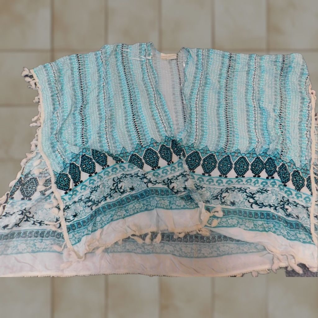 Vintage Bobbie Brooks Womens Sweater Cape One Size blue Regular Knit Caped Sleeveless Crew Neck Pullover Acrylic Modern Pattern Solid Size ONE SIZE - 1 Thumbnail