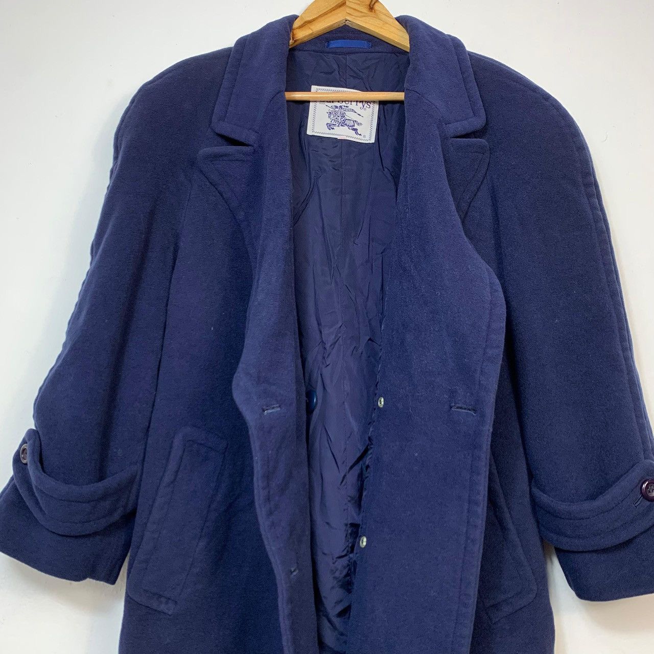 Burberry Vintage Burberrys Navy Blue Wool Double Breasted Coat Size US L / EU 52-54 / 3 - 4 Thumbnail