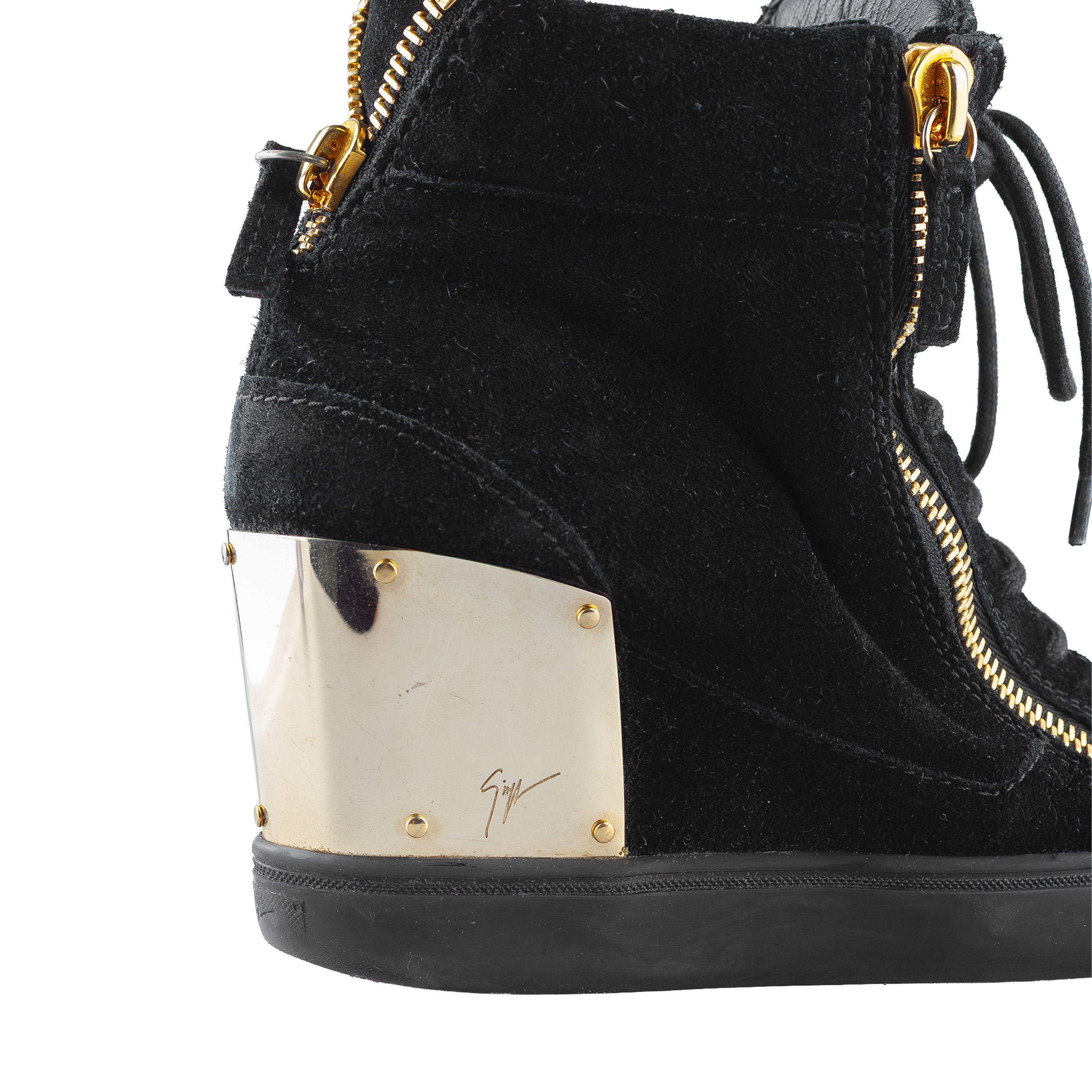 Giuseppe Zanotti Giuseppe Zanotti Black Golden Velour Wedge Sneakers Size US 6 / IT 36 - 11 Thumbnail