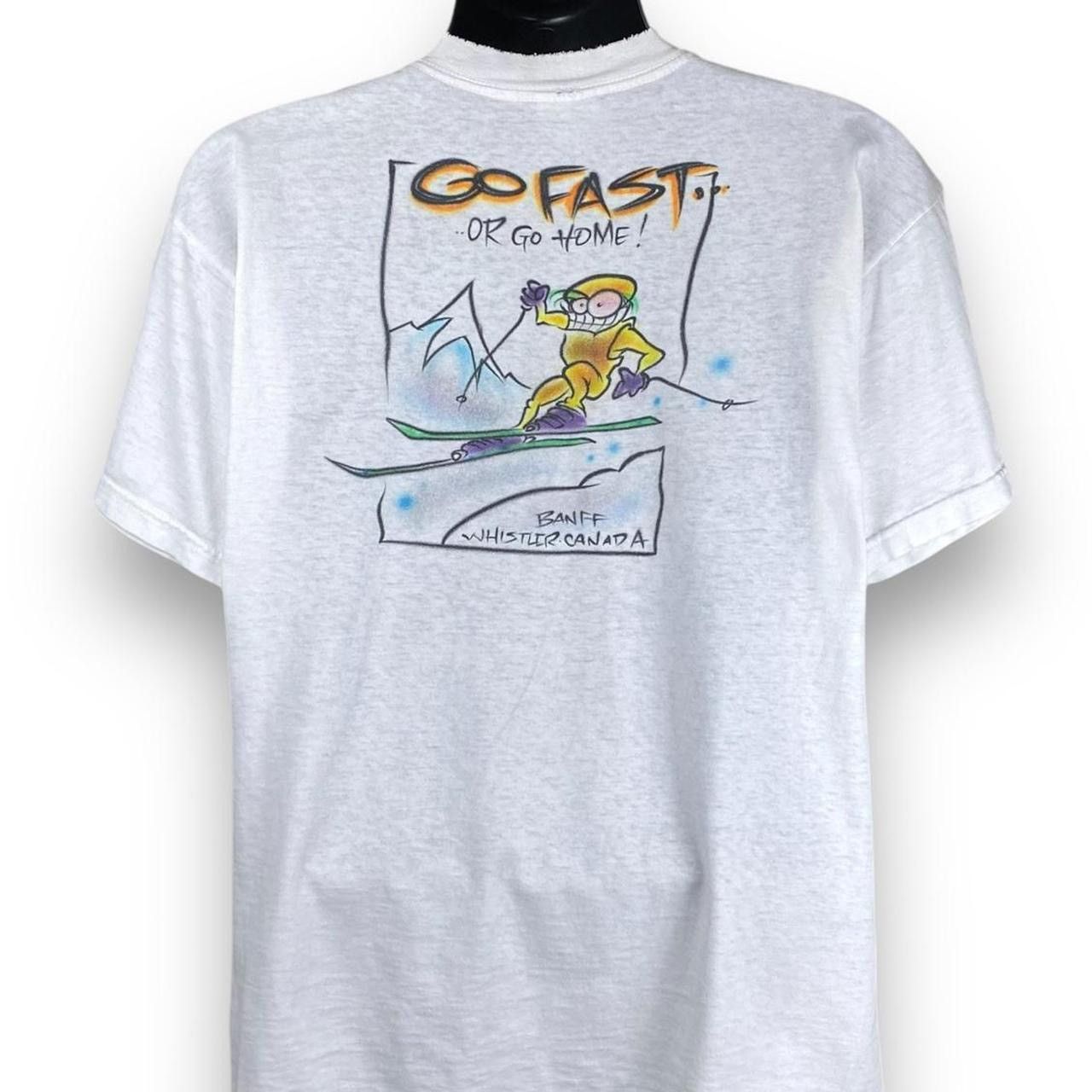 Gildan × Vintage Vintage Gildan Go Fast Whistler Canada Skiing Tshirt Size US L / EU 52-54 / 3 - 1 Thumbnail