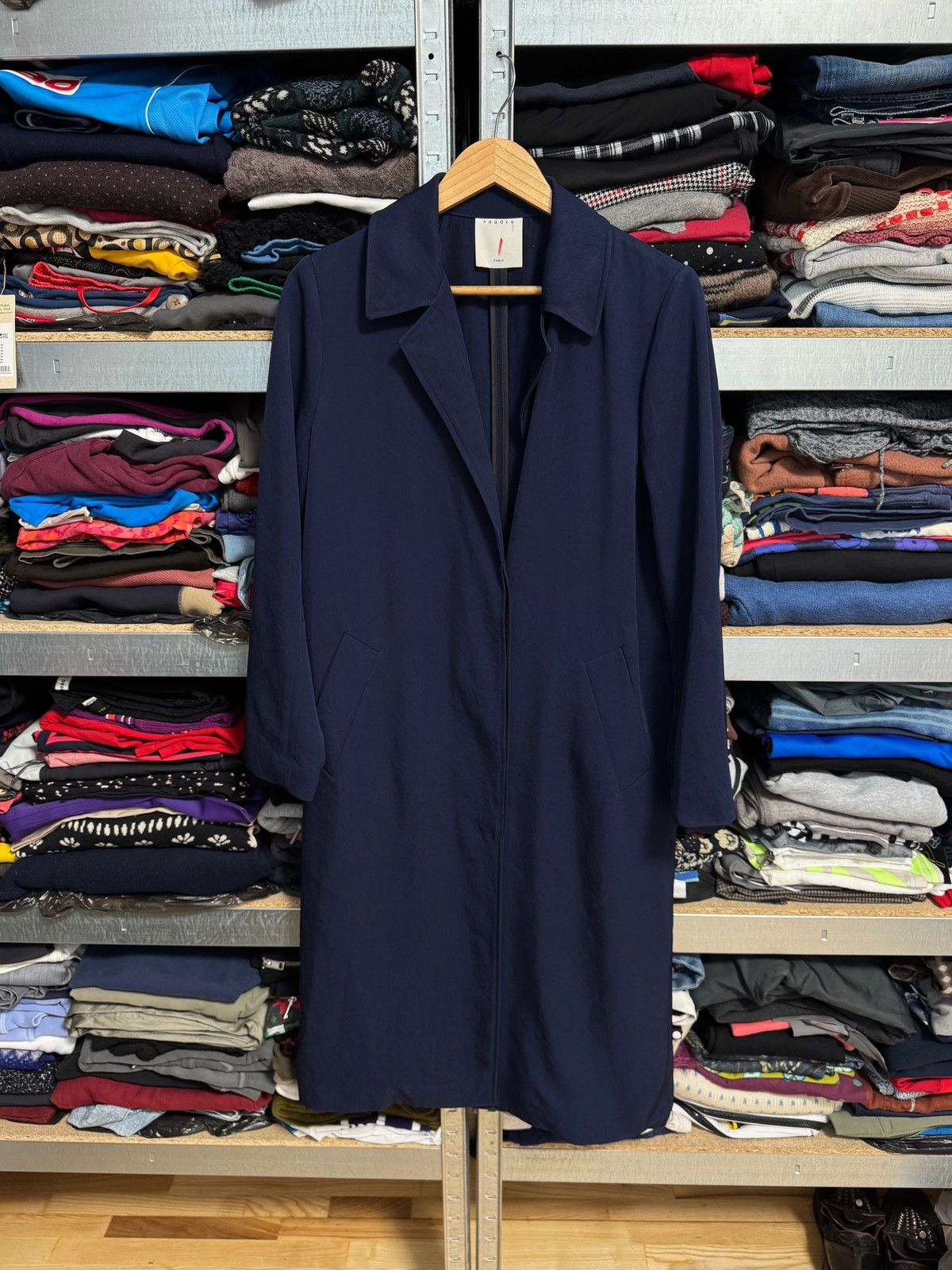 Sandro Sandro Coat 34 Long Single Breasted Twill Collared Overcoat Size XS / US 0-2 / IT 36-38 - 1 Thumbnail