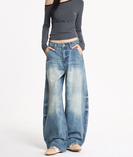 Japanese Brand American retro washed baggy cutaway jeans for men Size US 32 / EU 48 - 3 Thumbnail