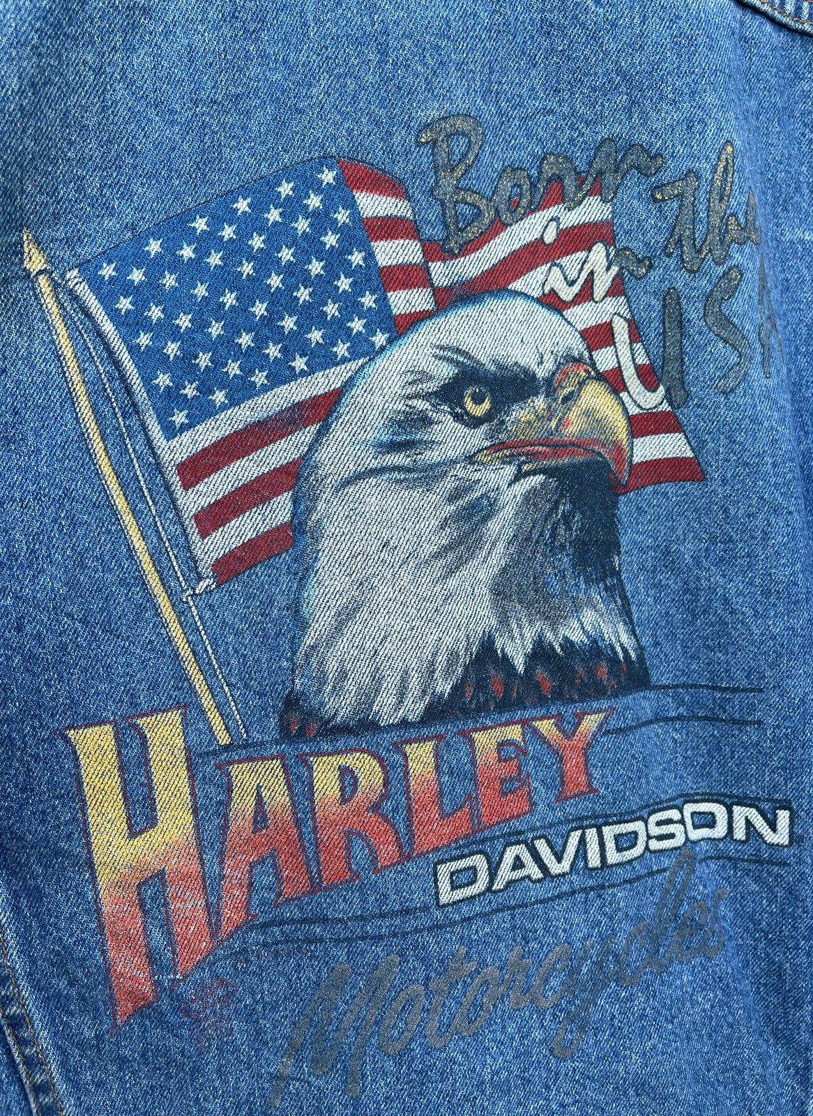 Harley Davidson 🔥Vintage 90's Harley Davidson USA Logo Denim Trucker Jacket Size US L / EU 52-54 / 3 - 16 Thumbnail