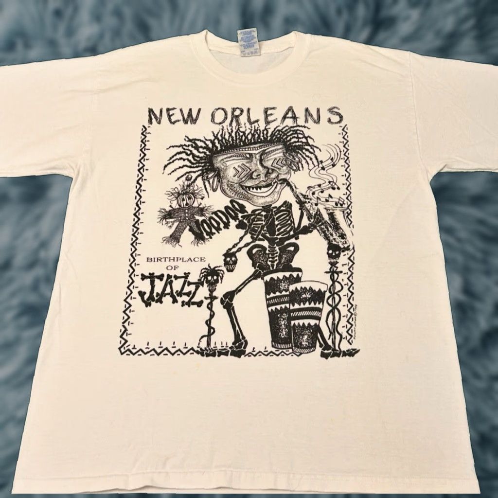 Vintage VINTAGE New Orleans Voodoo Birth Place Of Jazz VTG Shirt Mens L White 90s Music Art USA Hip Hop Shirt Mens Large Size US L / EU 52-54 / 3 - 1 Thumbnail