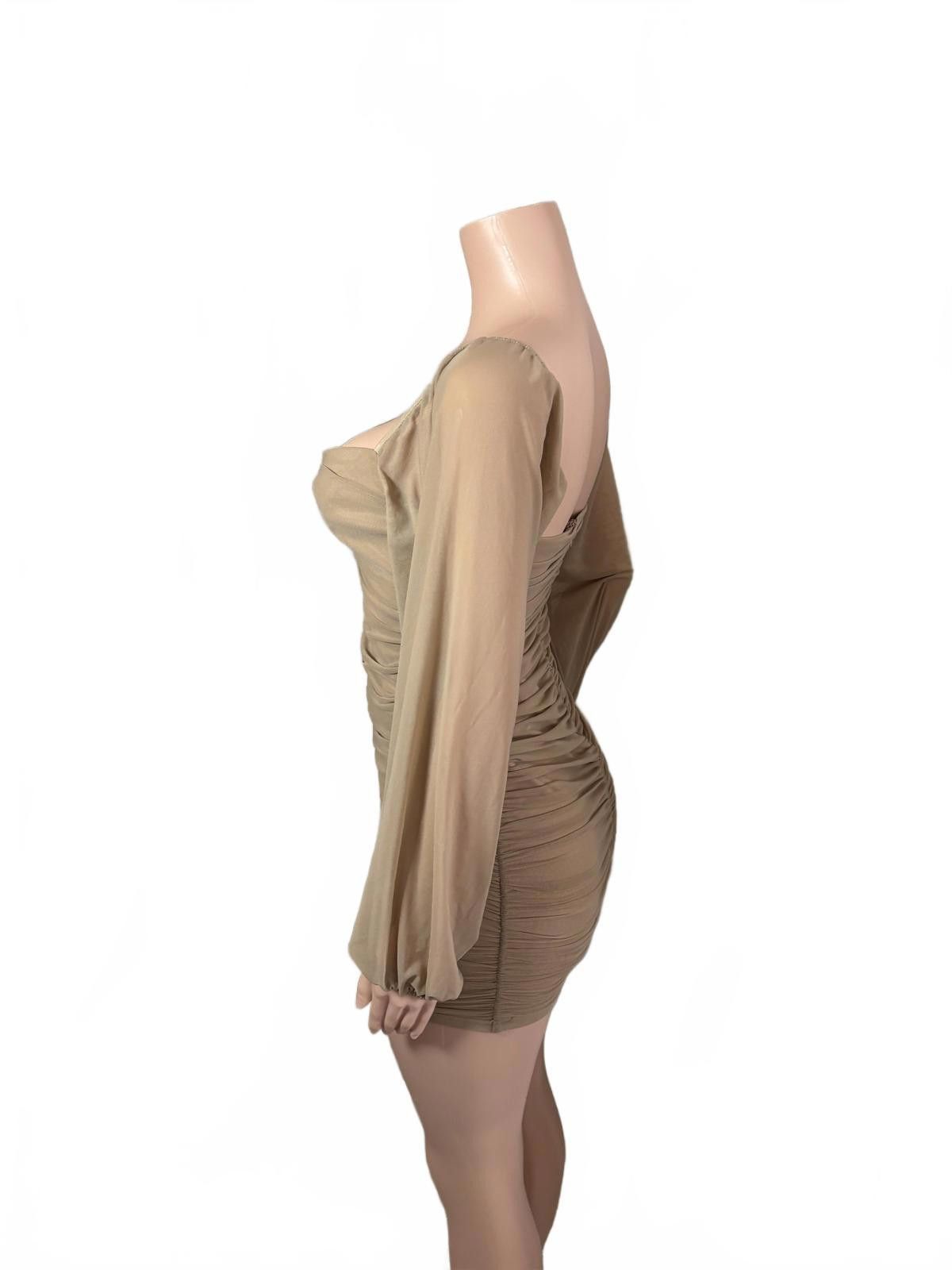 Other Blush BJ Beige Ruched Long Sleeve Mini Dress. Medium Size M / US 6-8 / IT 42-44 - 4 Thumbnail