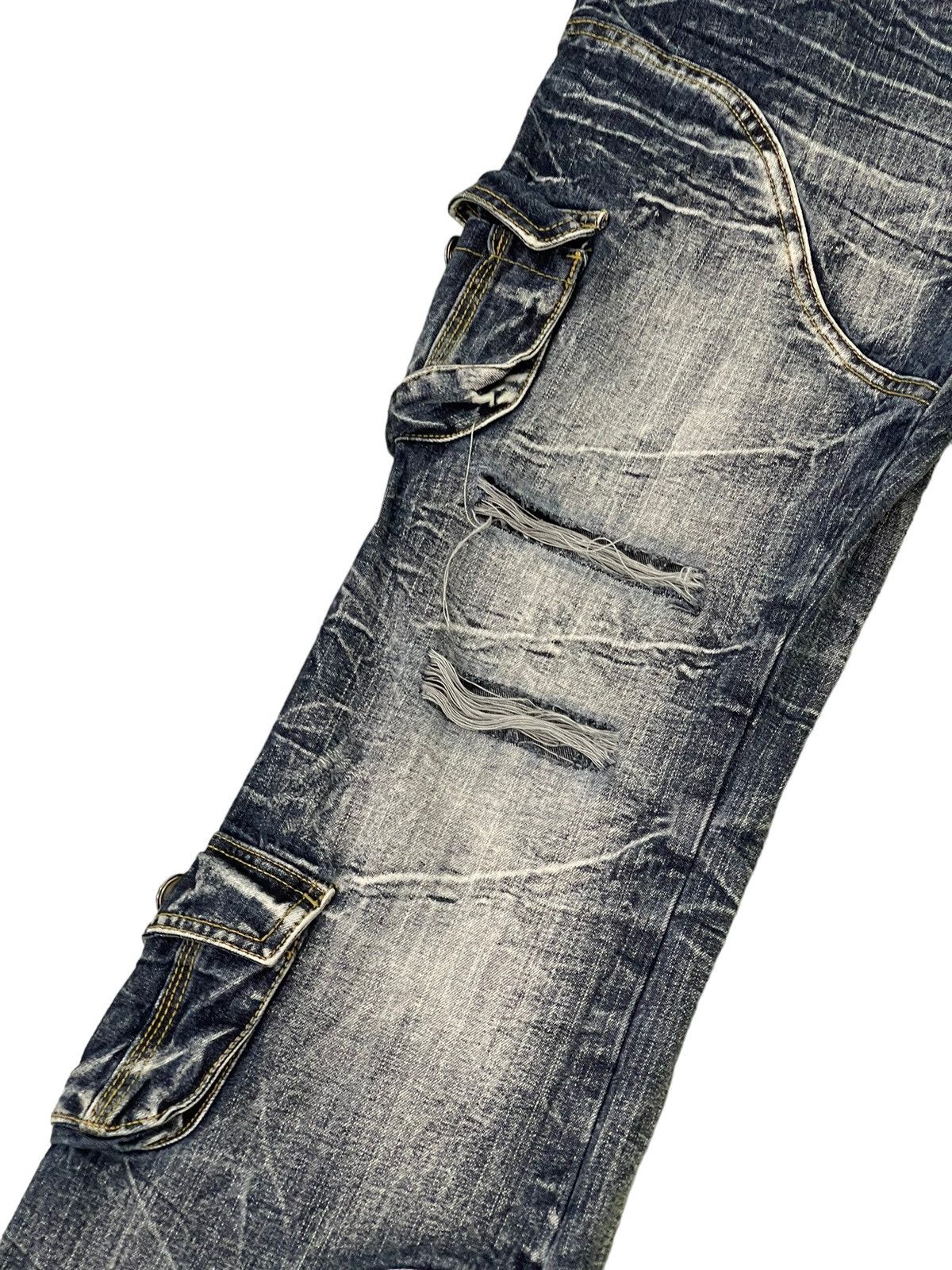 Japanese Brand Flare Jeans Cargo Topism Distress Acid Wash Boot Cut 7🟦4 Size US 33 - 6 Thumbnail