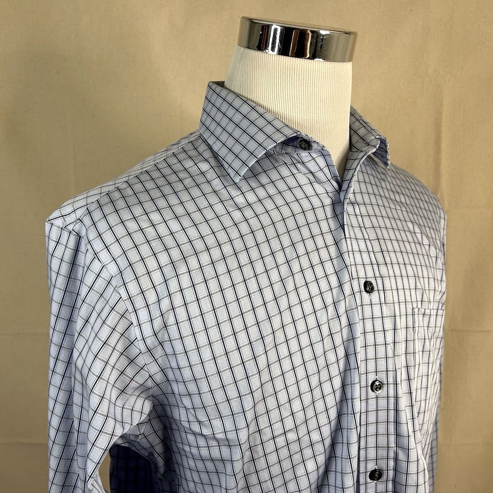 Joseph Abboud Joseph Abboud Dress Shirt Blue Plaid 100% Cotton Non-Iron Regular Fit 16 32/33 Male Shirts Size 42R - 2 Thumbnail