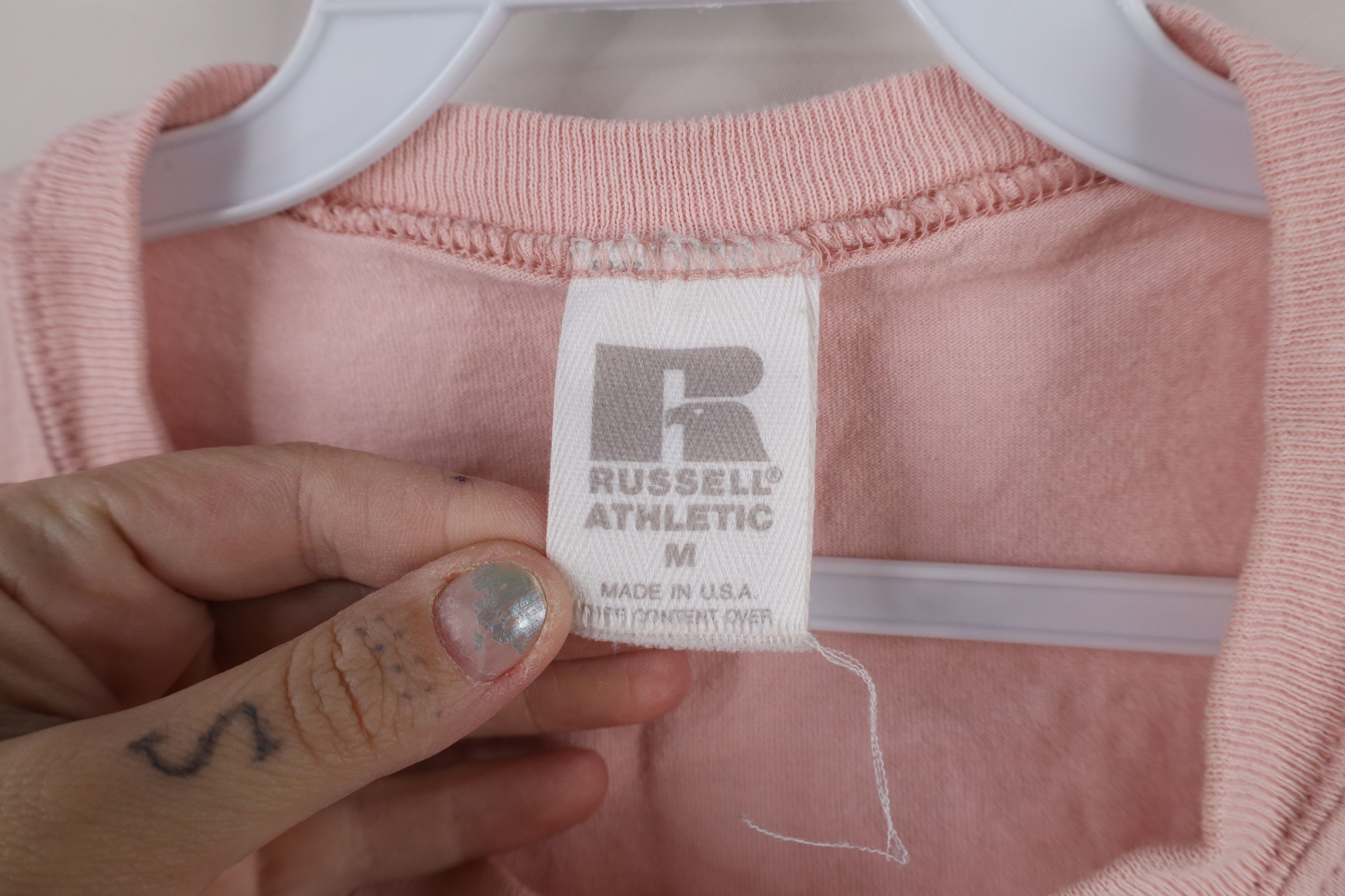 Russell Athletic × Vintage Vintage 90s Russell Athletic Blank Cotton T-Shirt Pink USA Size US M / EU 48-50 / 2 - 5 Thumbnail
