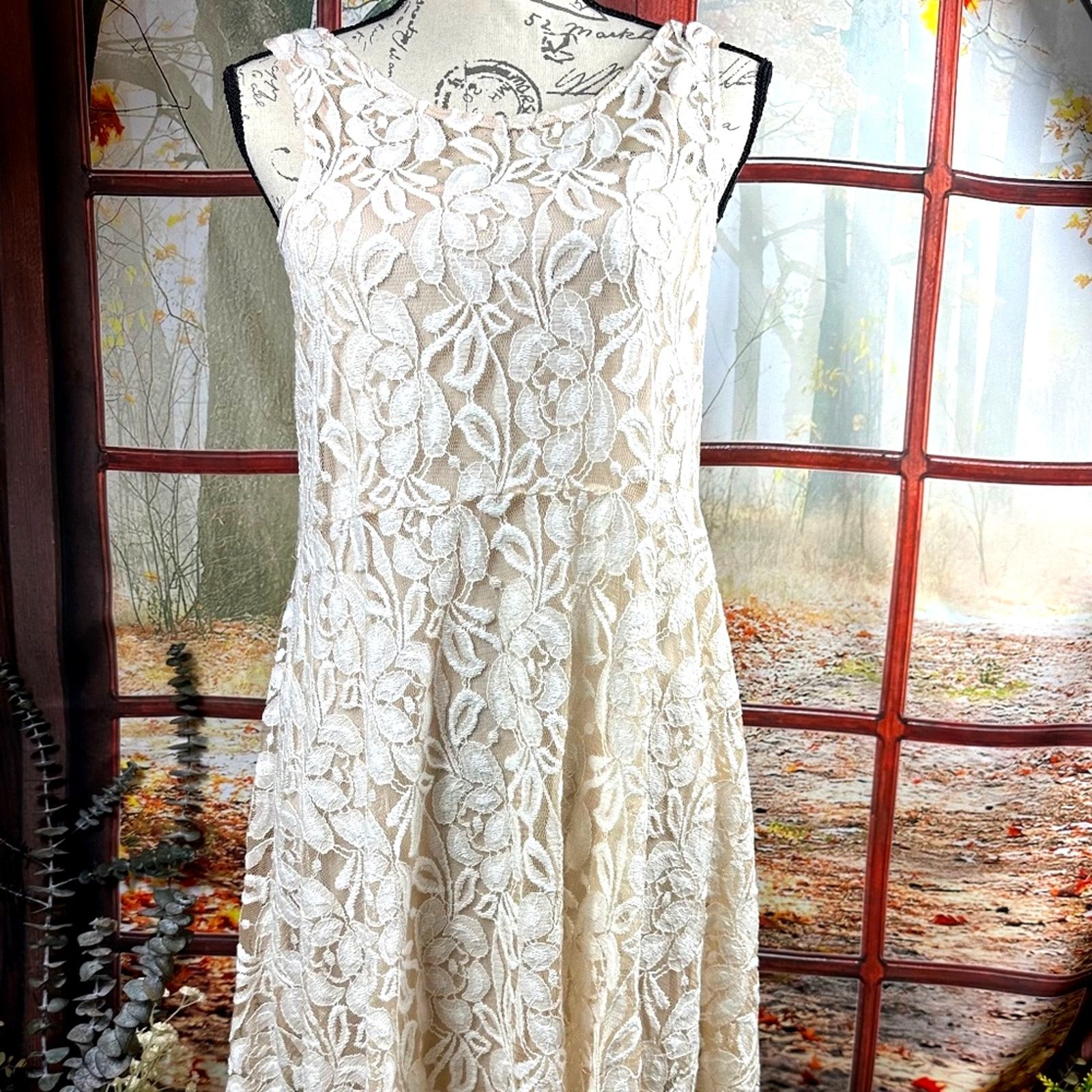 Free People Free People Lace Sleeveless Mini Dress Beige M Size M / US 6-8 / IT 42-44 - 7 Thumbnail