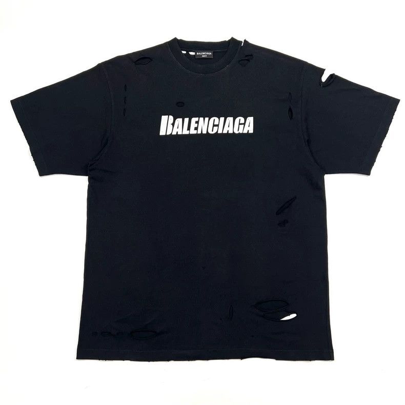 Balenciaga Balenciaga Black large ripped classic lettering logo distr Size US XS / EU 42 / 0 - 2 Thumbnail
