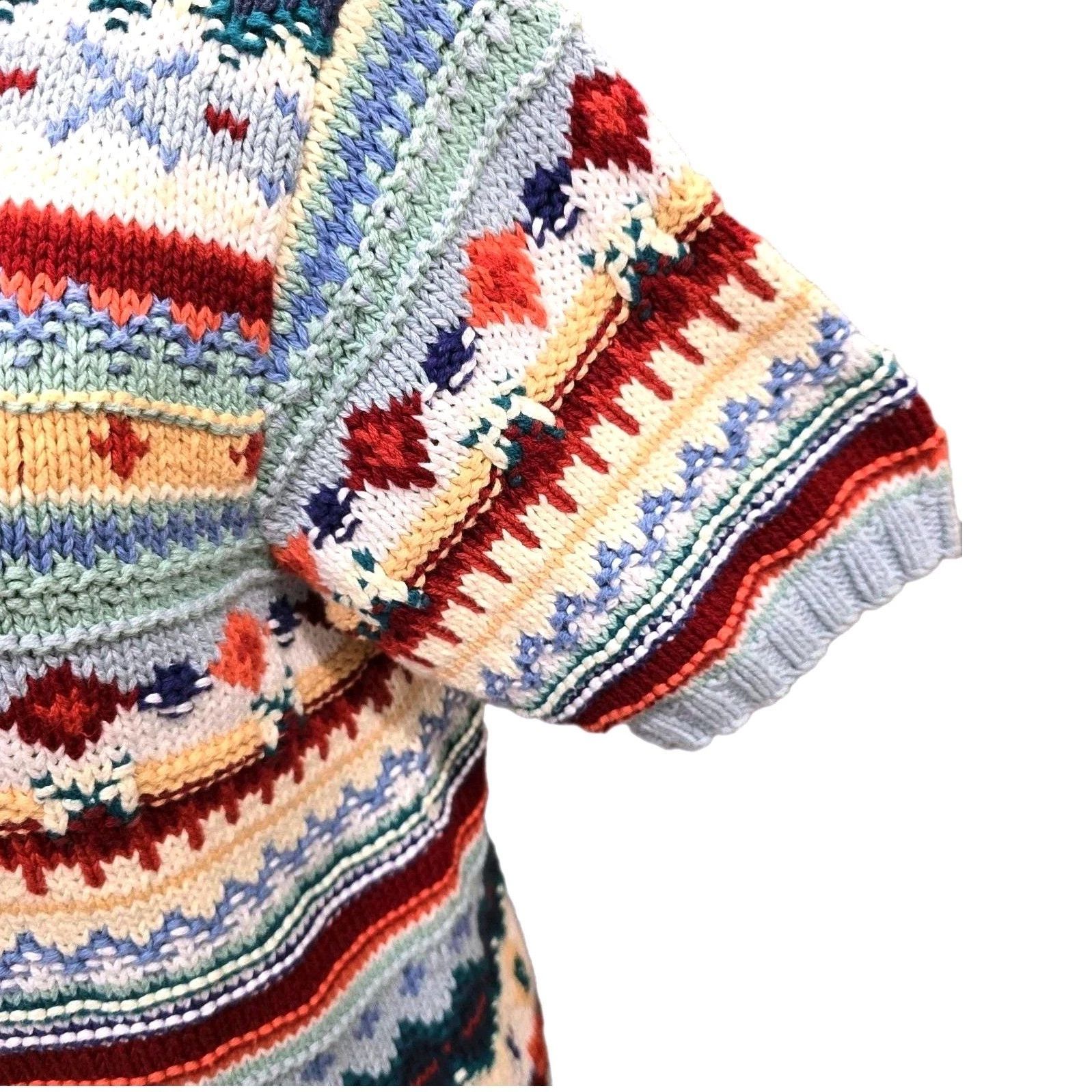 Vintage VTG 90s Harolds Fair Isle Cotton Short Sleeve Sweater Small Size S / US 4 / IT 40 - 7 Thumbnail