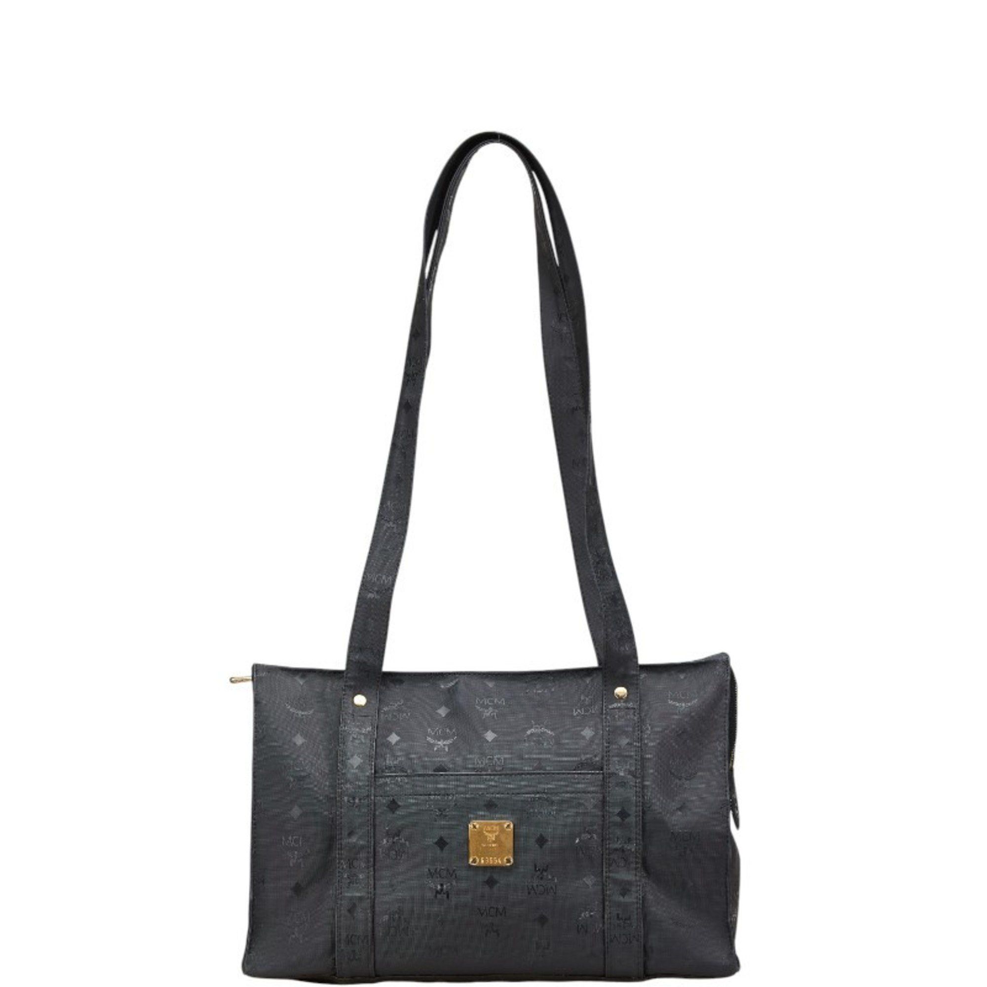 MCM Visetos Monogram Tote Bag One-Shoulder Black PVC Women's