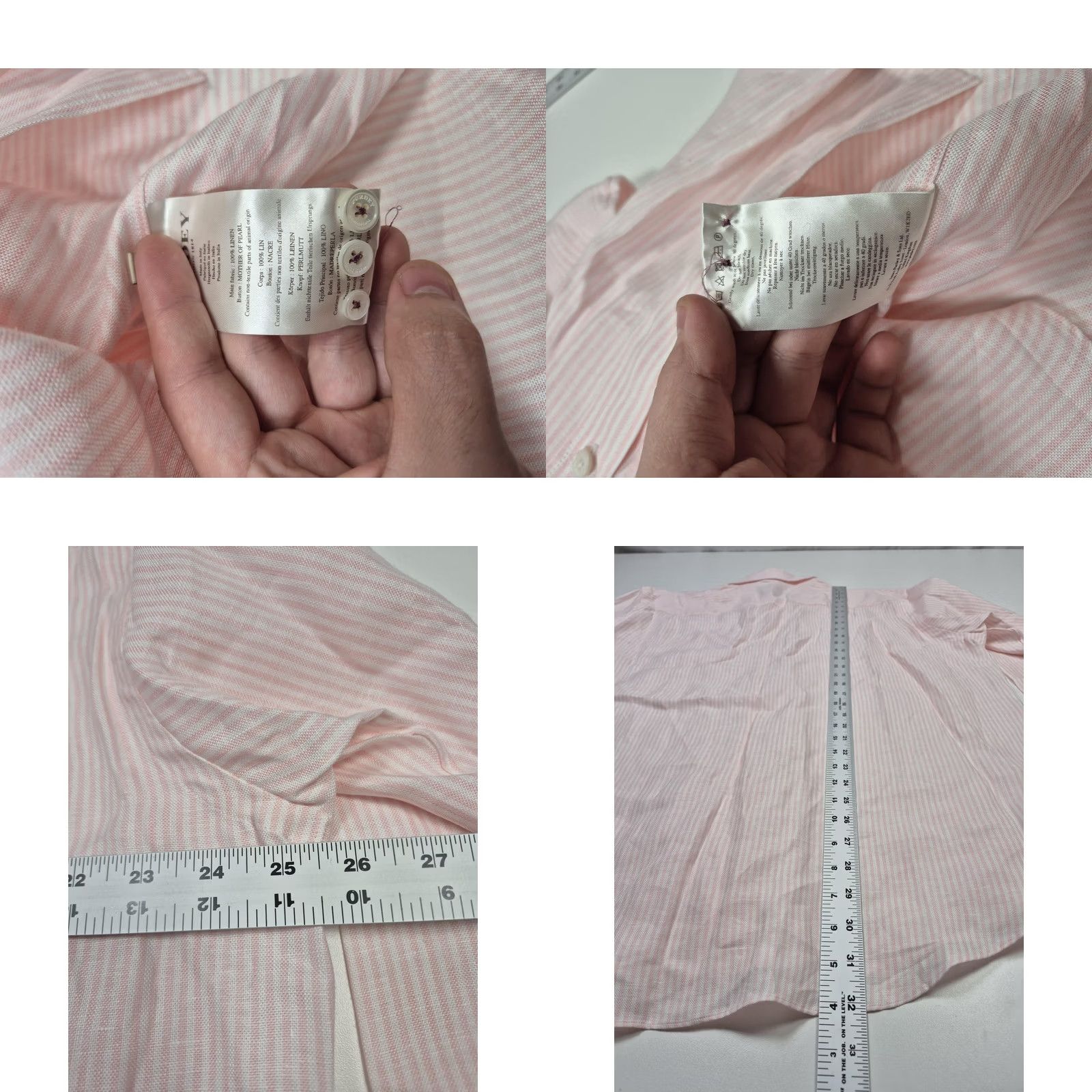 Pinko Purdey Shirt Mens XL Pink Striped Linen Button-Down Long Sleeve Lightweight Regular Fit Size US XL / EU 56 / 4 - 8 Thumbnail