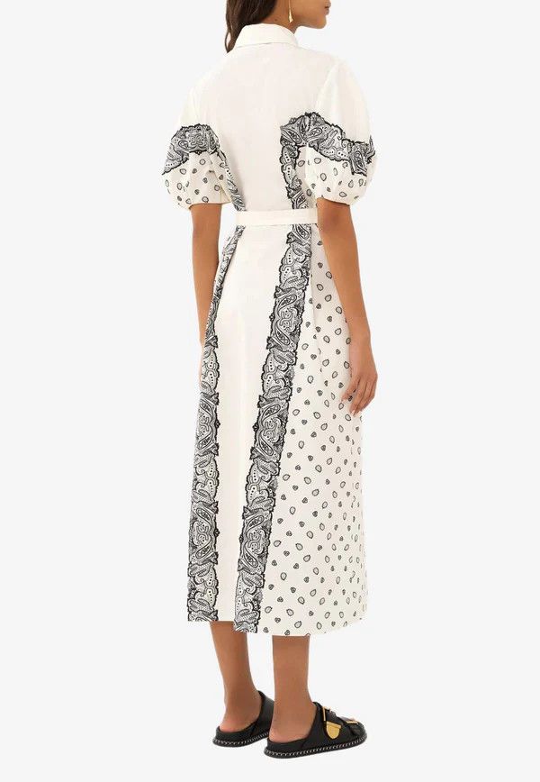 Chloe o1loc1c0625 Bandana Printed Midi Shirt Dress in White/Black Size M / US 6-8 / IT 42-44 - 3 Thumbnail